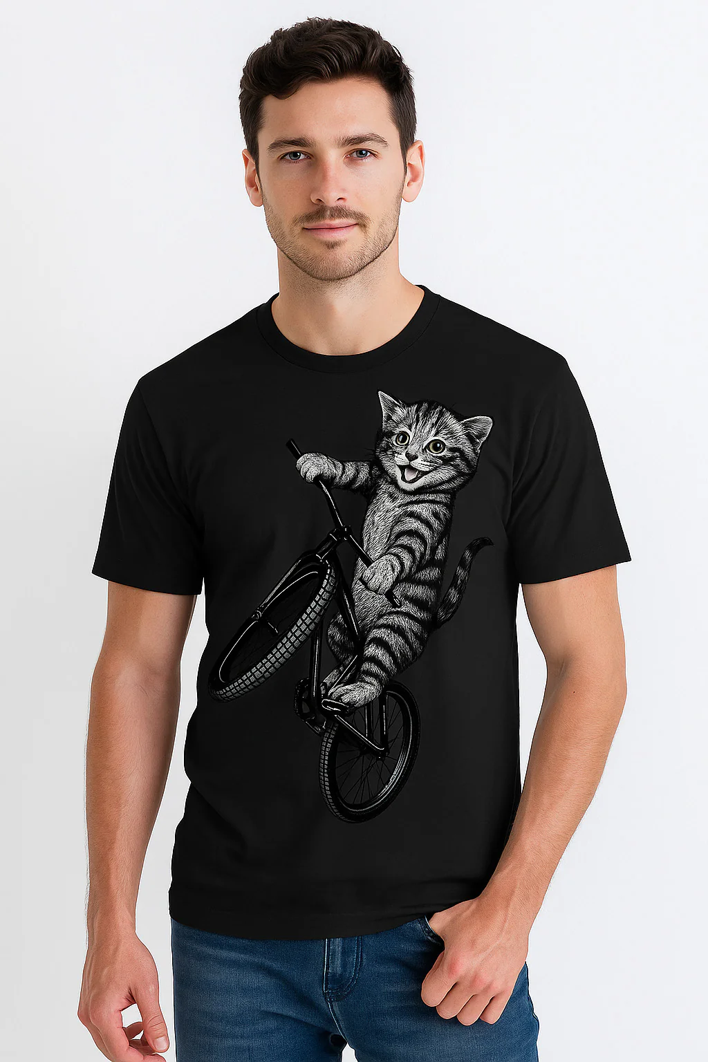 Cat Riding a Bicycle T-shirt - Image 3