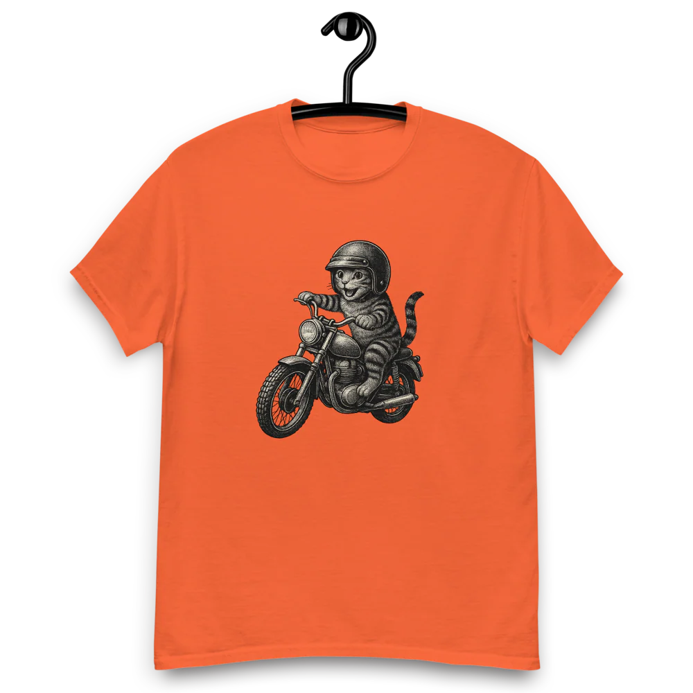 Cat Riding Motorbike Funny Biker Cat Tee - Image 4