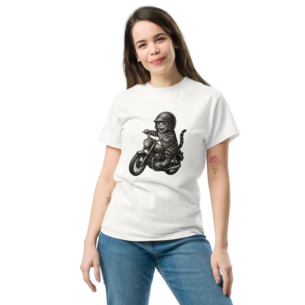 Cat Riding Motorbike Funny Biker Cat Tee - Image 6