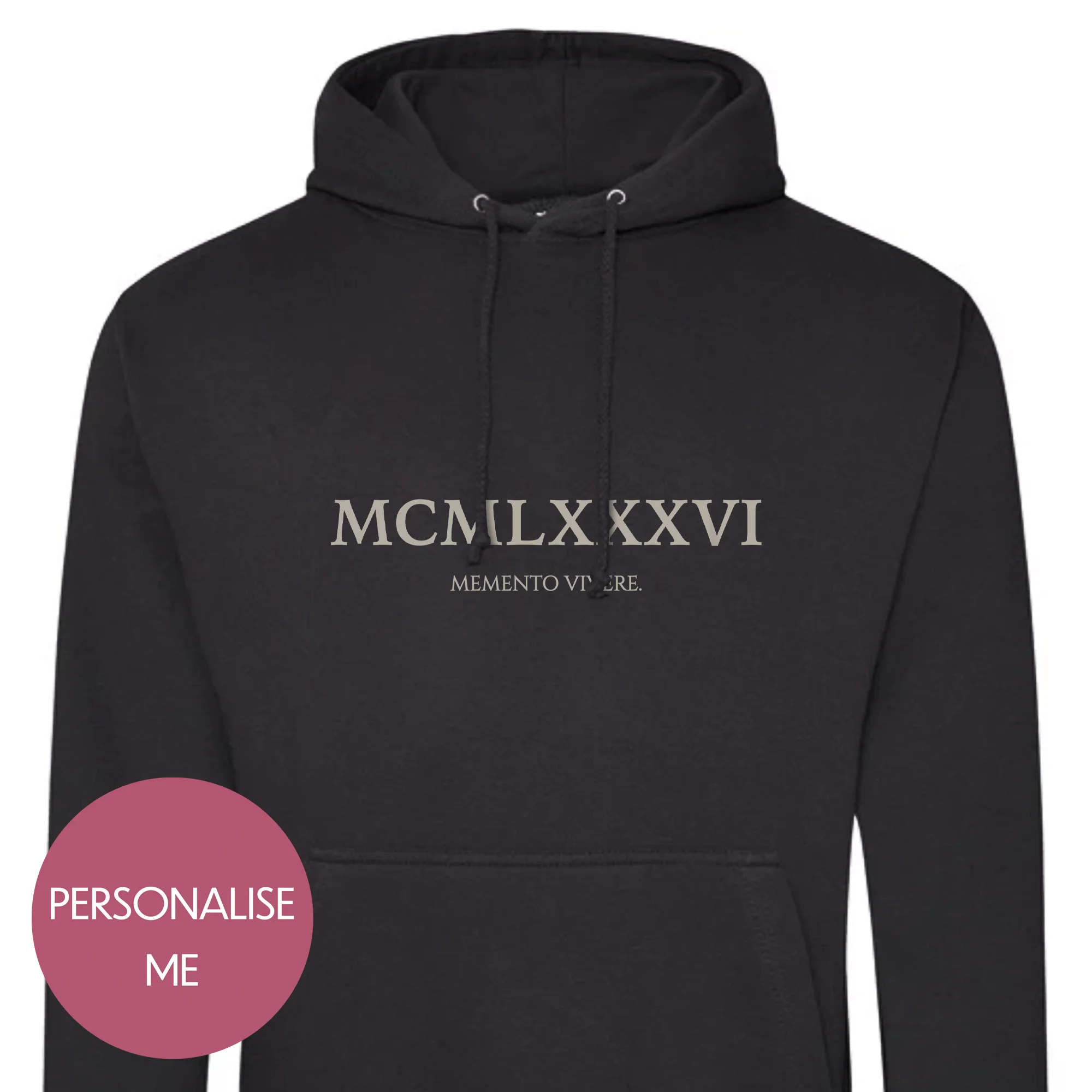 Roman Numerals Birth Year - Personalised Hoodie - For Him - Image 3