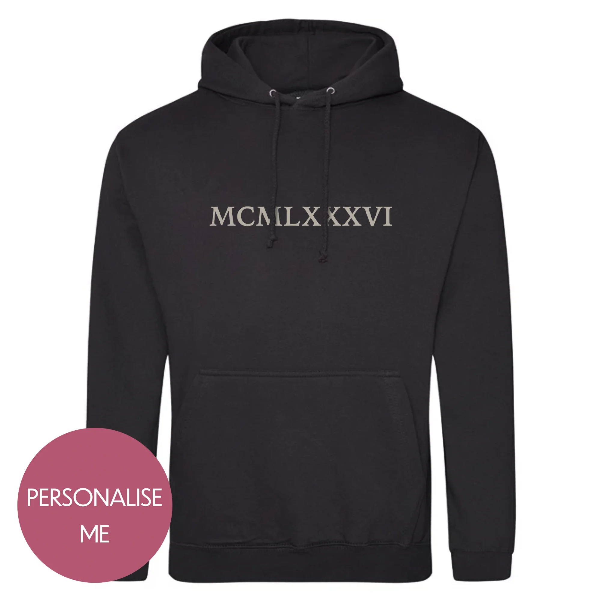 Roman Numerals Birth Year - Personalised Hoodie - For Him - Image 4
