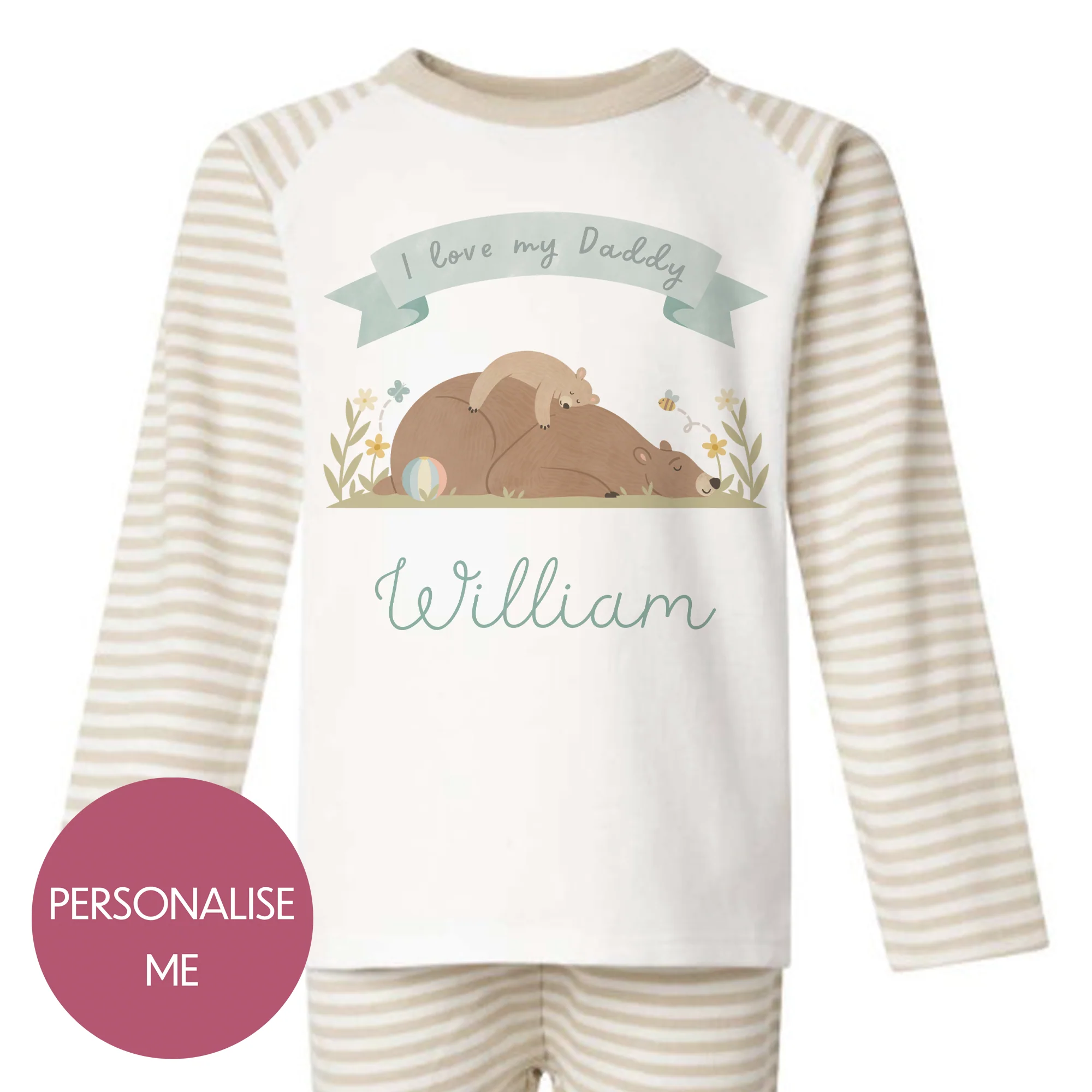 I Love My Daddy - Personalised Kids Pyjamas - Stripe Set - Image 2