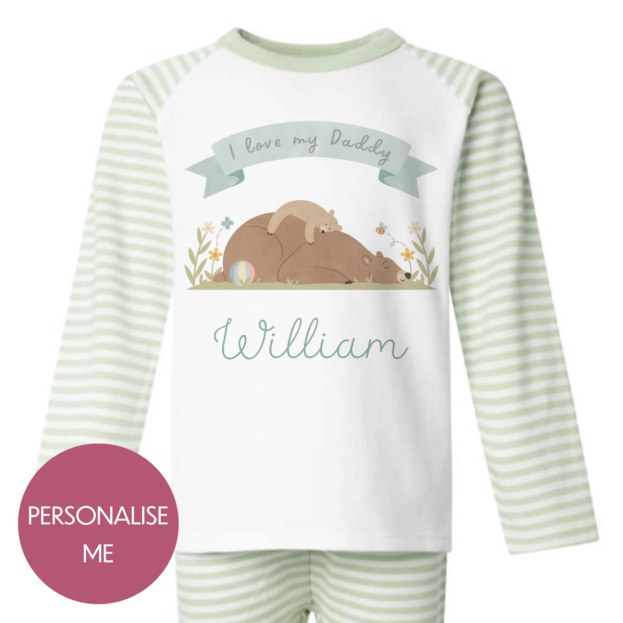I Love My Daddy - Personalised Kids Pyjamas - Stripe Set - Image 3