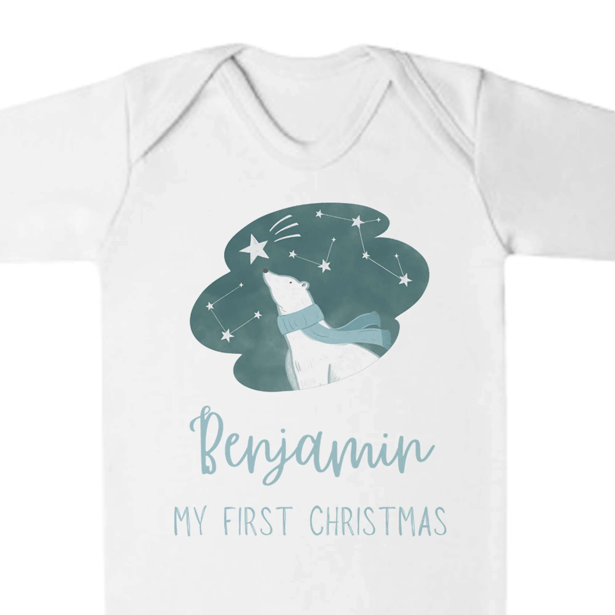 'My First Christmas' Blue Polar Bear Romper - Personalised Baby Grow - Christmas Pyjamas - Image 5