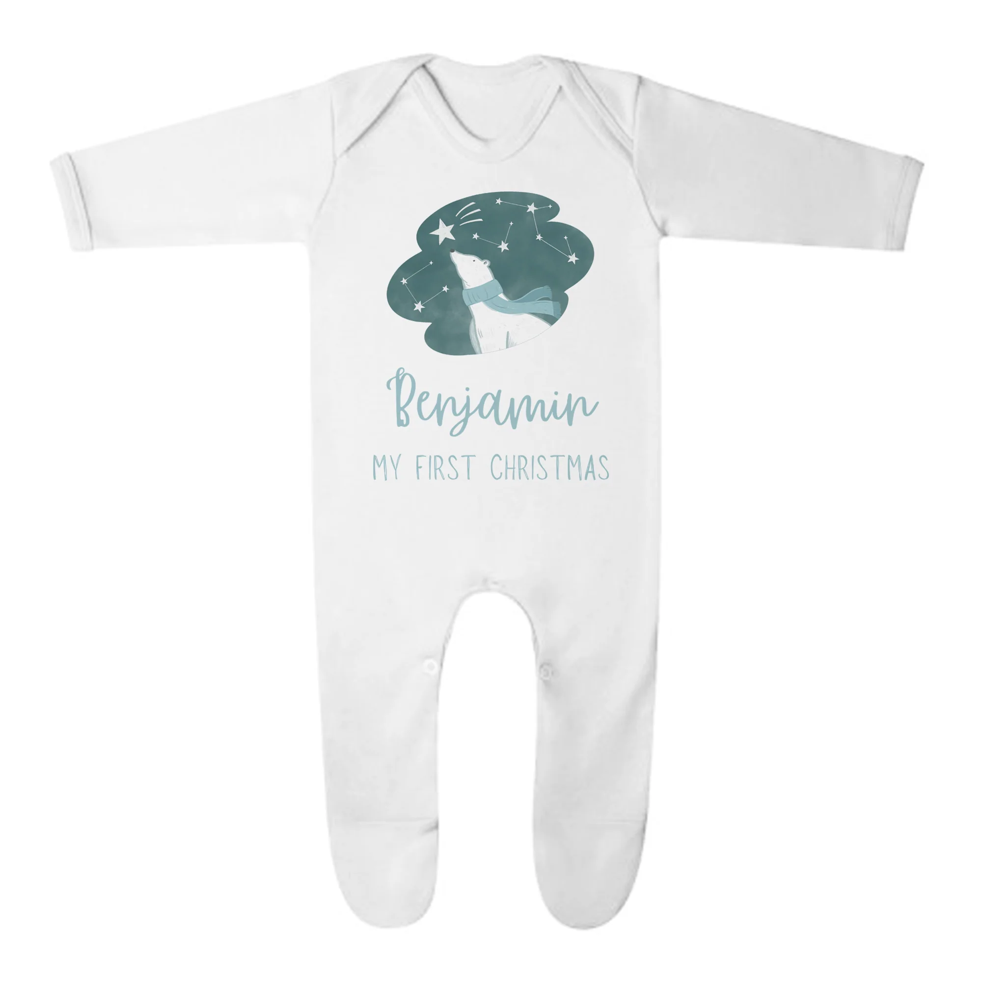 'My First Christmas' Blue Polar Bear Romper - Personalised Baby Grow - Christmas Pyjamas - Image 7