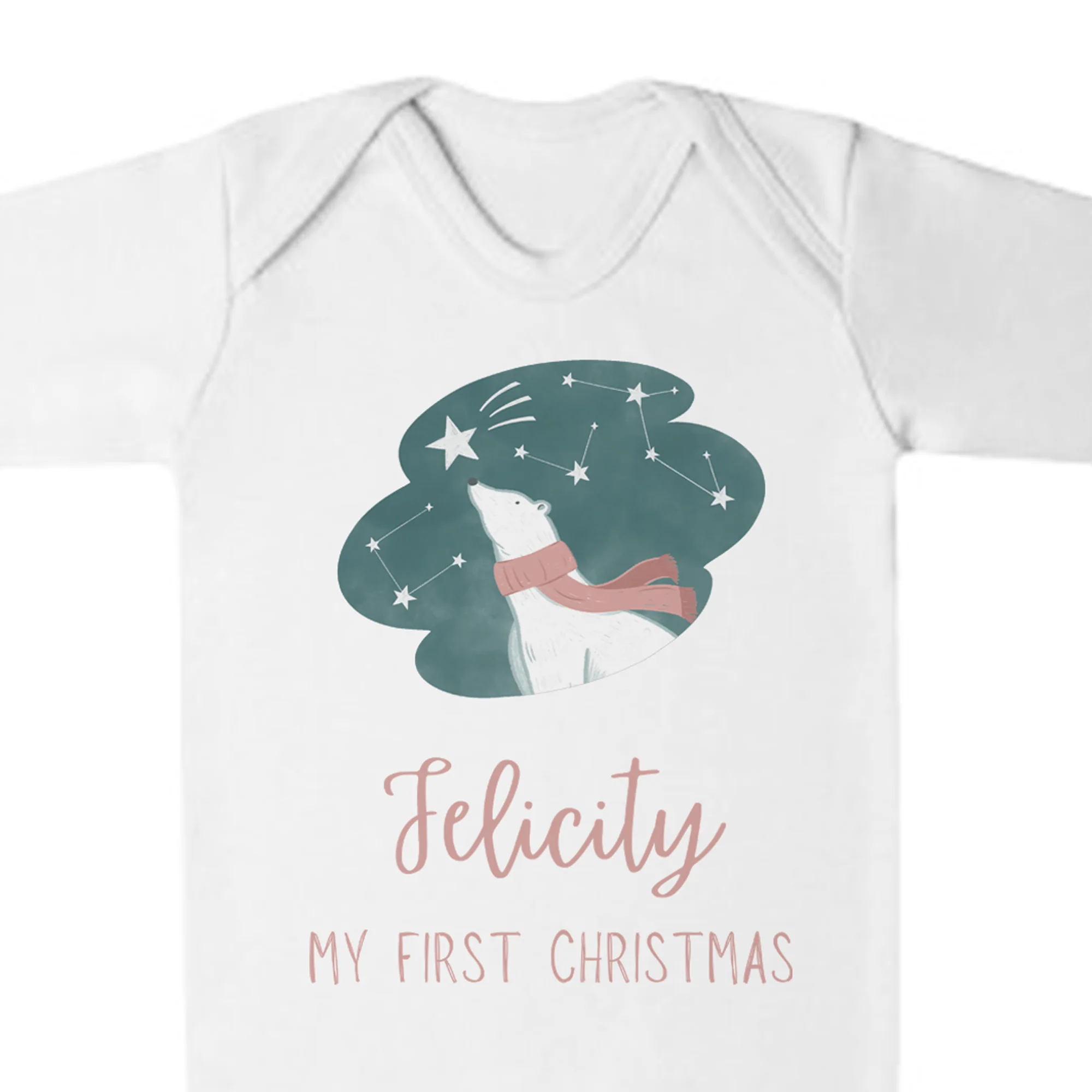 'My First Christmas' Pink Polar Bear Romper - Personalised Baby Grow - Christmas Pyjamas - Image 4