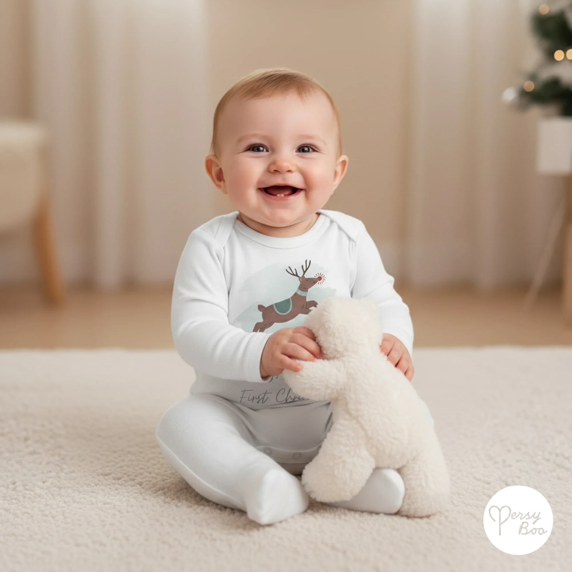 'My First Christmas' Reindeer Romper - Personalised Baby Grow - Christmas Pyjamas - Image 3