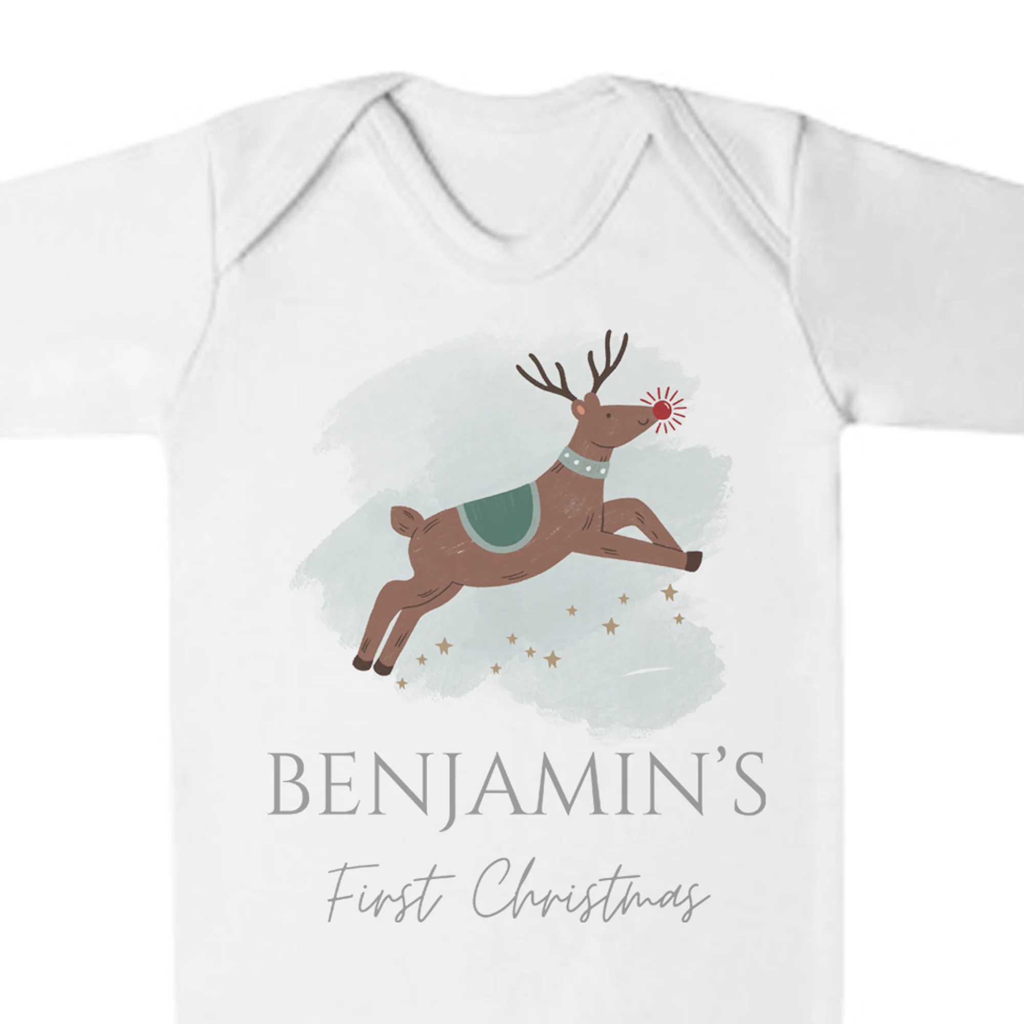 'My First Christmas' Reindeer Romper - Personalised Baby Grow - Christmas Pyjamas - Image 6