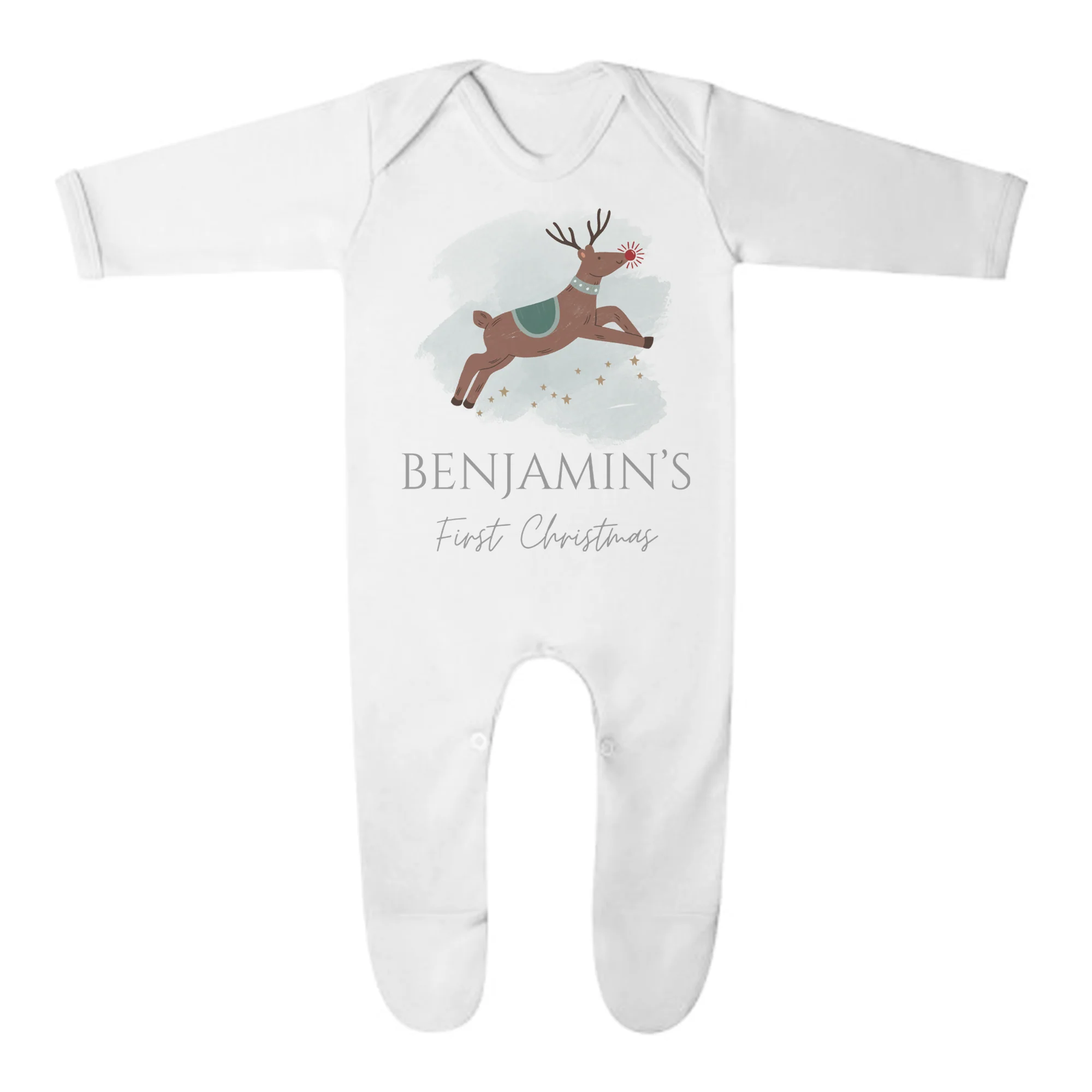 'My First Christmas' Reindeer Romper - Personalised Baby Grow - Christmas Pyjamas - Image 8