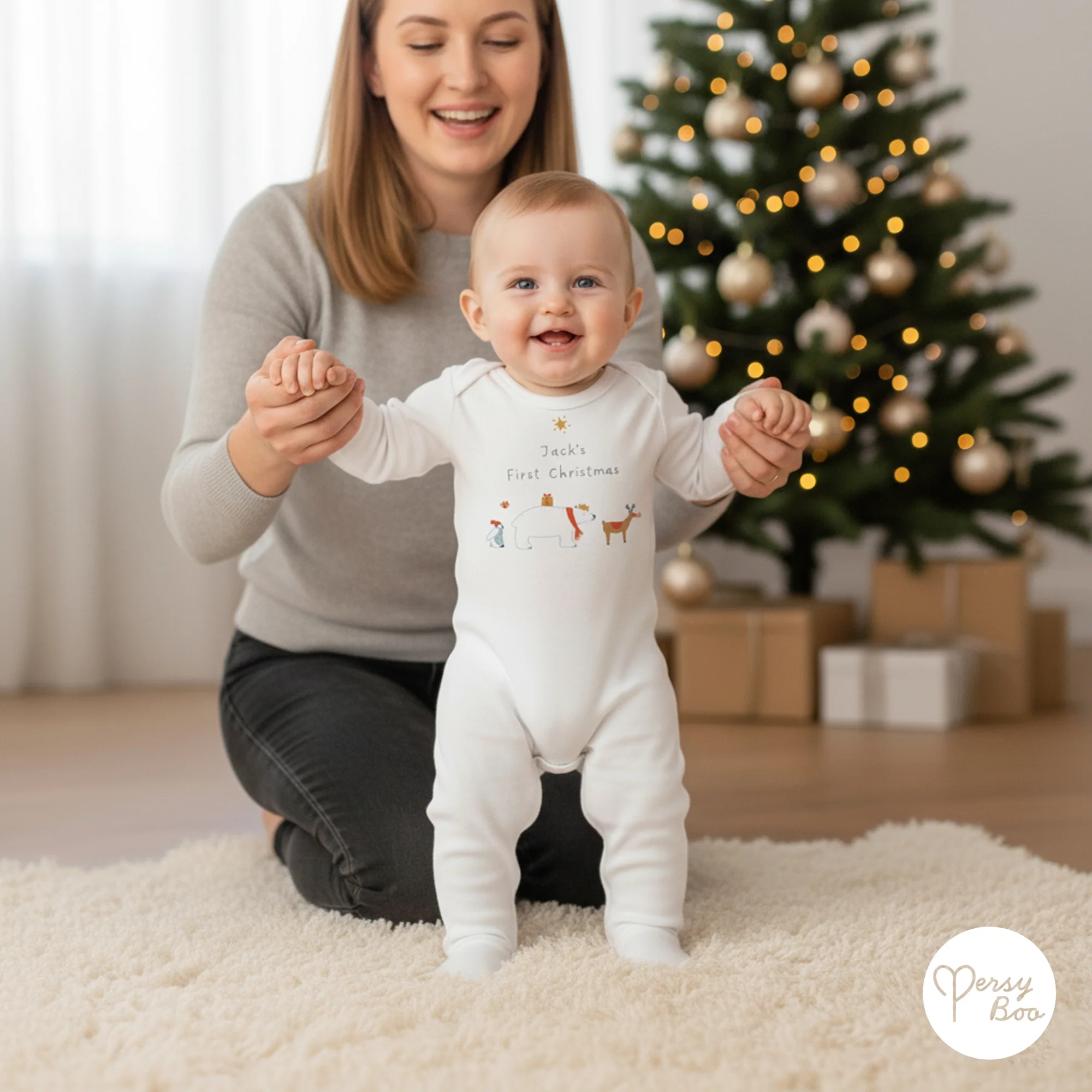 'My First Christmas' Winter Animals Romper - Personalised Baby Grow - Christmas Pyjamas - Image 4