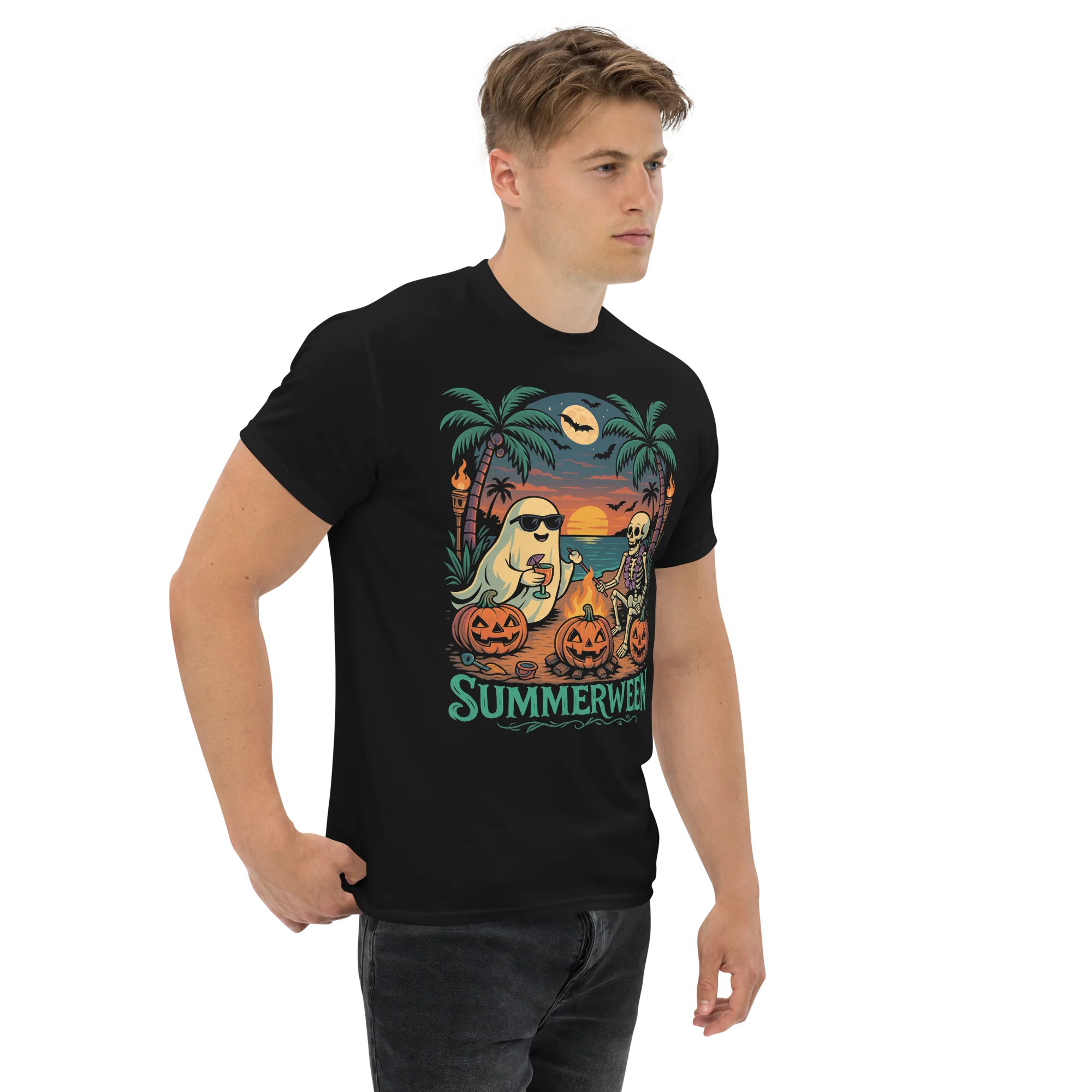 Summerween Skeleton Beach Party Halloween Vibes T-Shirt - Image 3