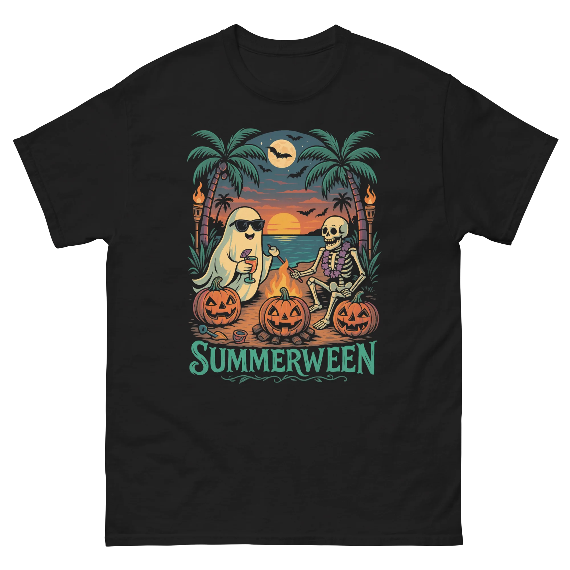 Summerween Skeleton Beach Party Halloween Vibes T-Shirt - Image 4