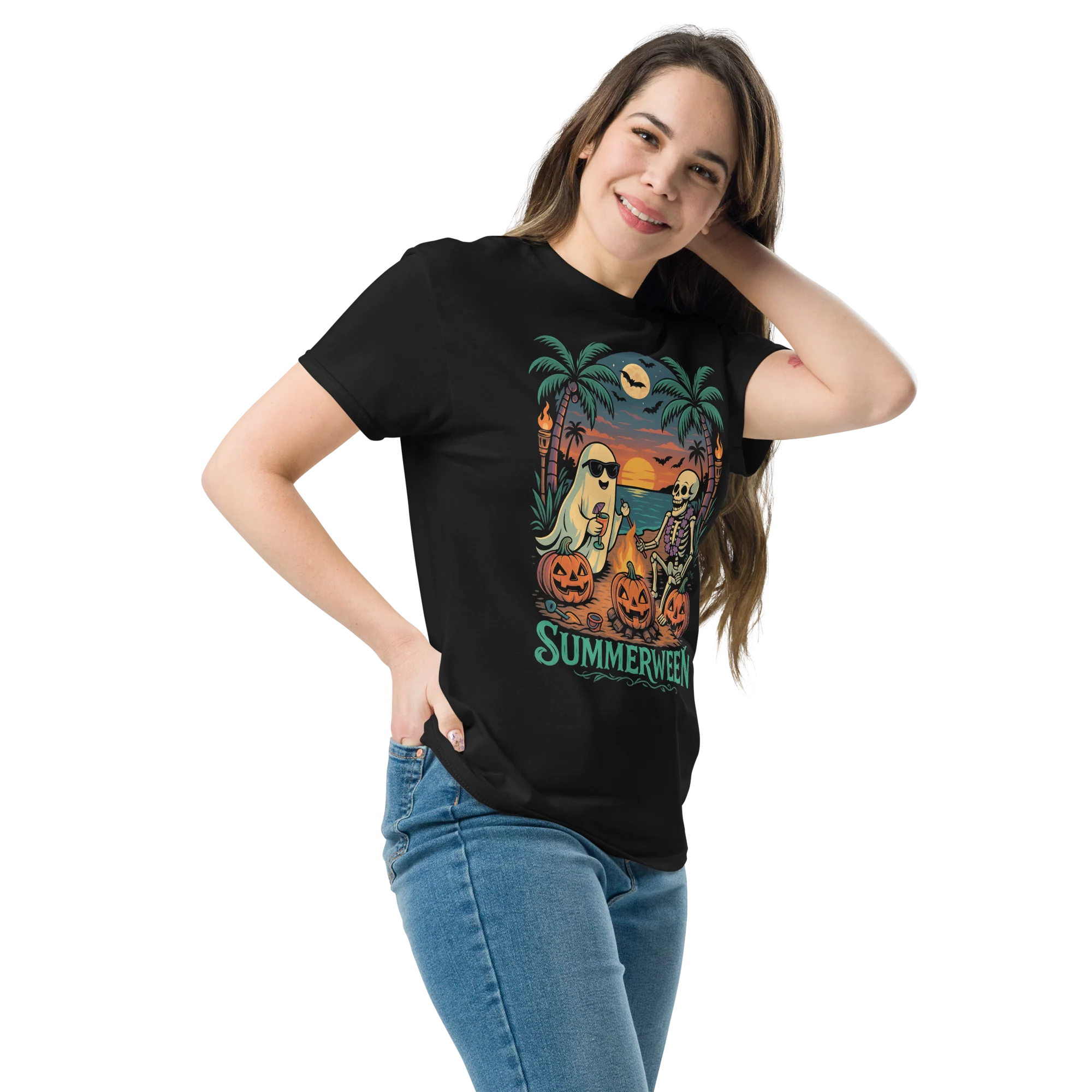 Summerween Skeleton Beach Party Halloween Vibes T-Shirt - Image 5