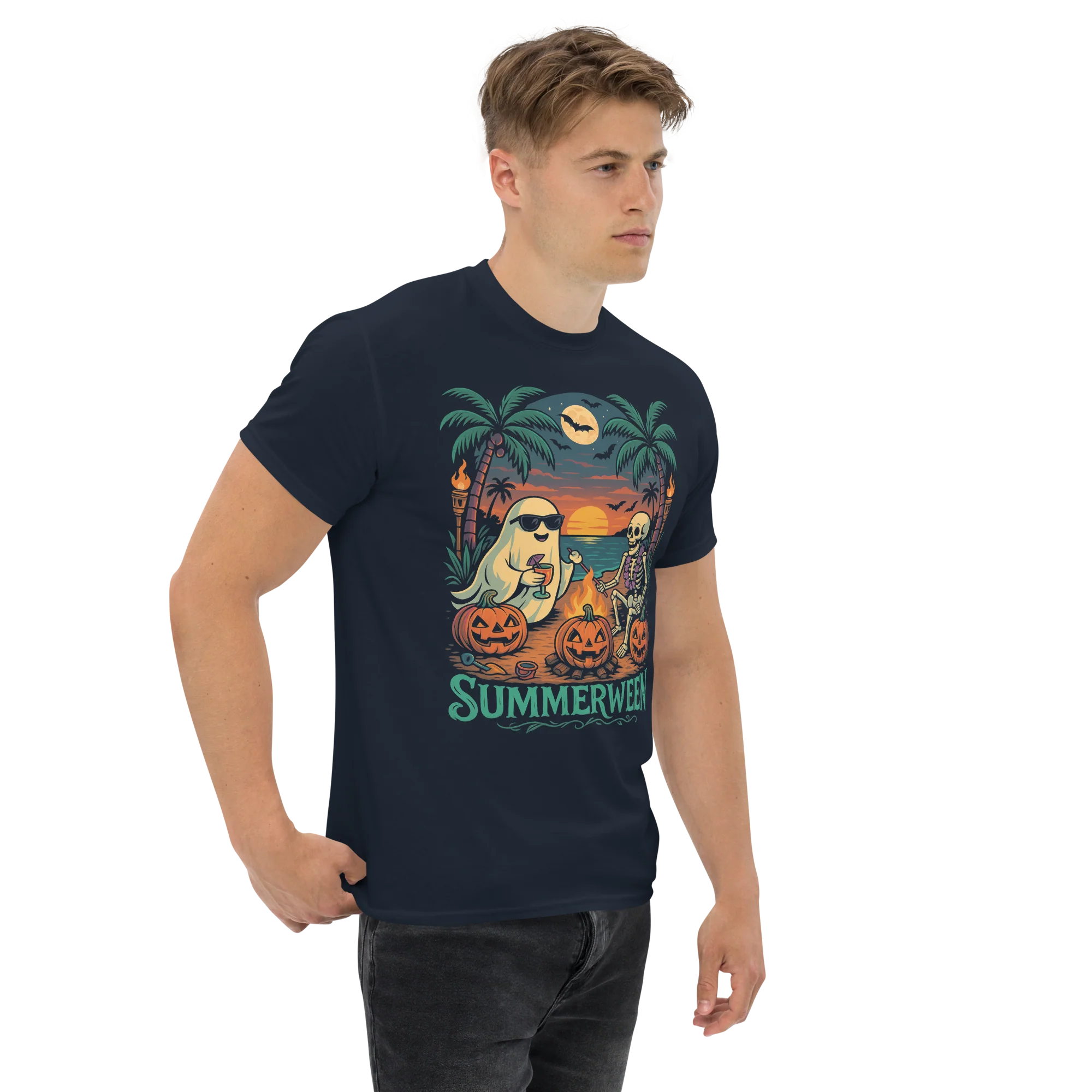 Summerween Skeleton Beach Party Halloween Vibes T-Shirt - Image 6
