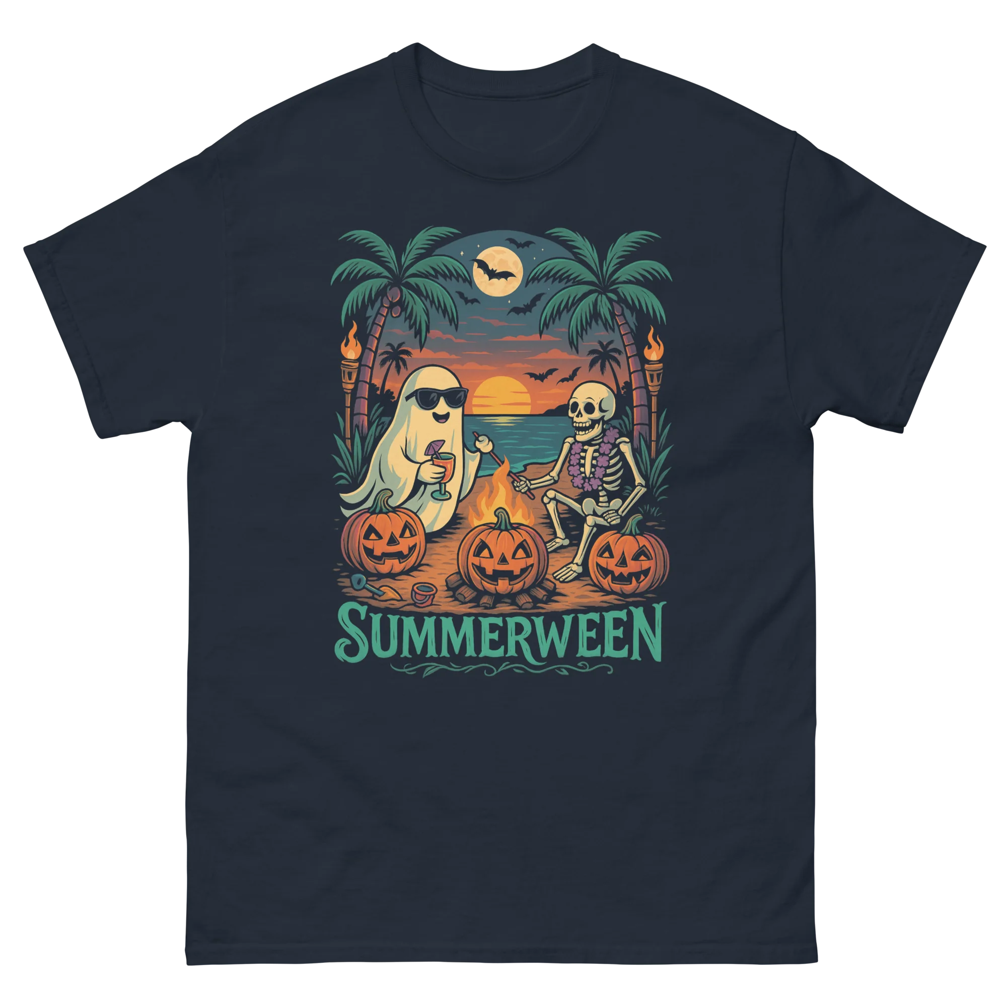 Summerween Skeleton Beach Party Halloween Vibes T-Shirt - Image 8