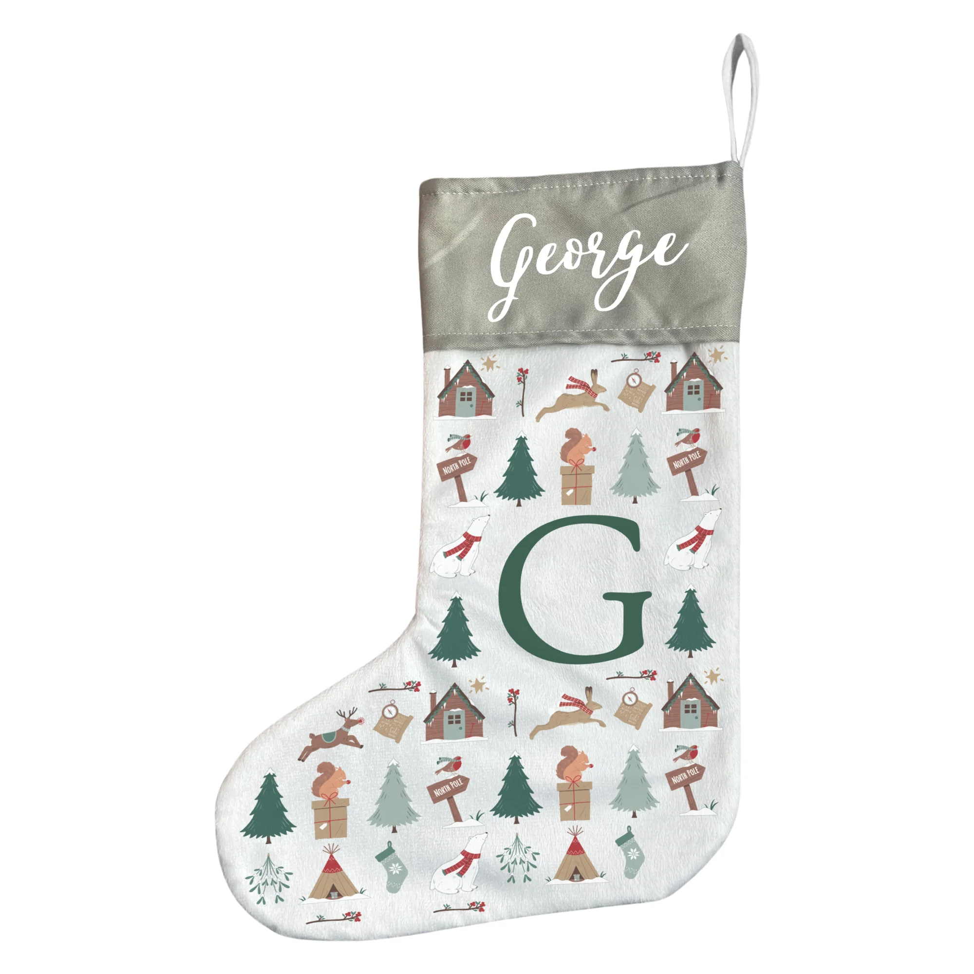 Patterned Festive Forest Stocking With Initial - Image 4