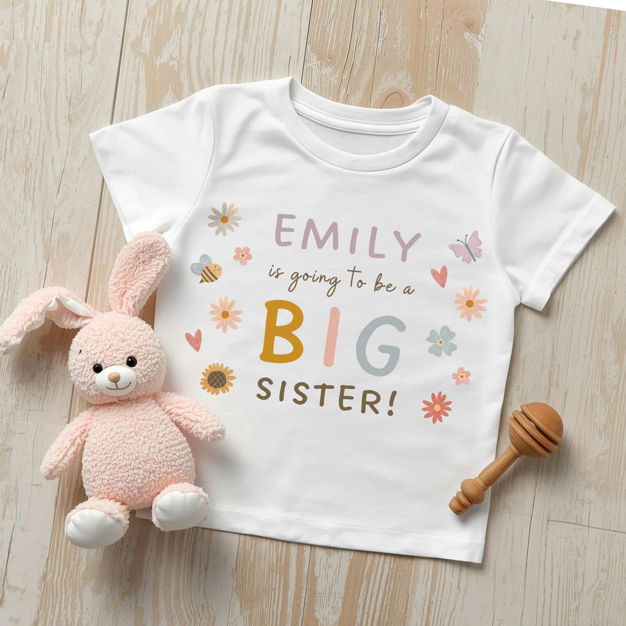 Personalised Big Sister Announcement T-Shirt - Pregnancy Reveal Top for Girls