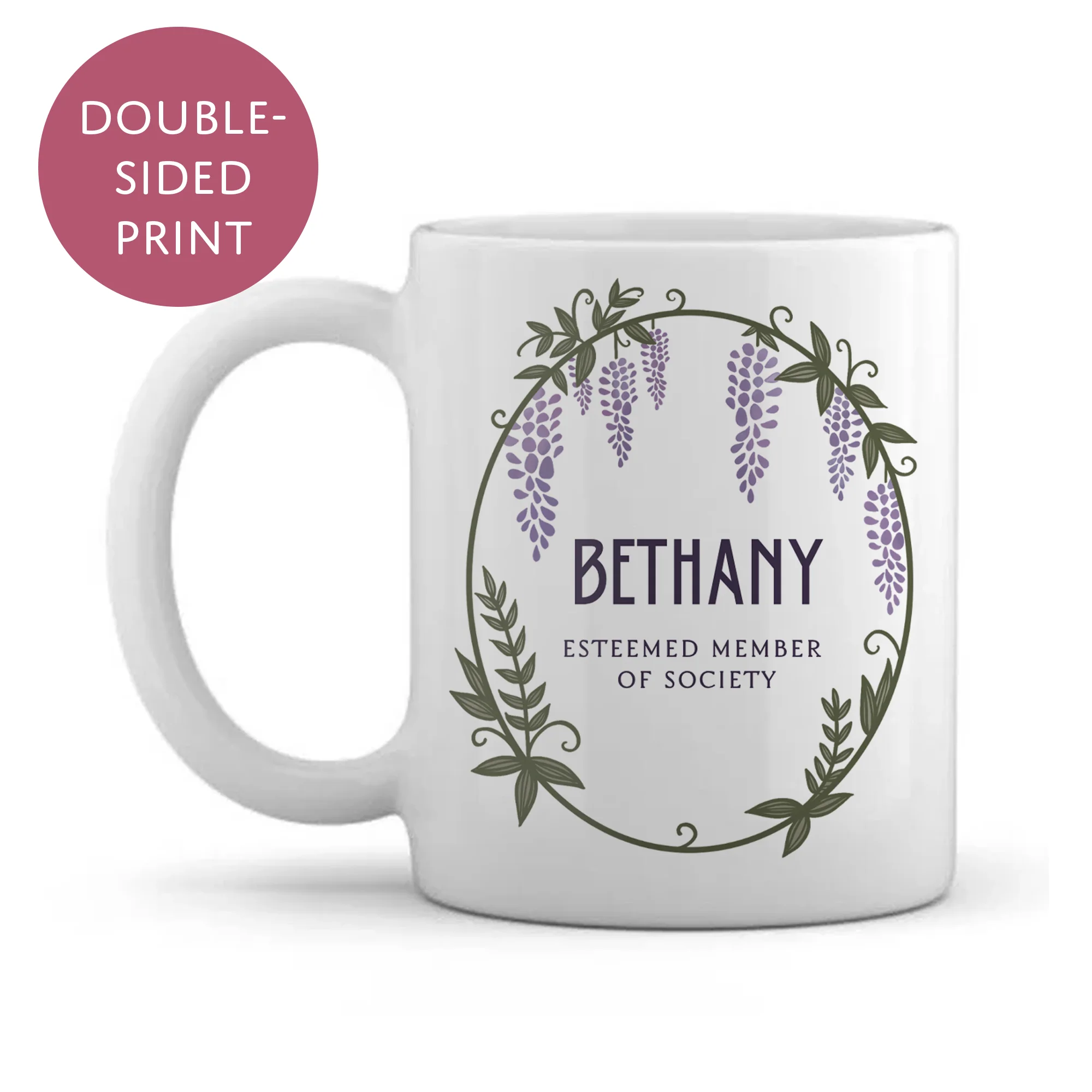 Personalised Bridgerton Inspired Mug - Wisteria Wreath Trend Tea Coffee Cup for Adults - Image 2
