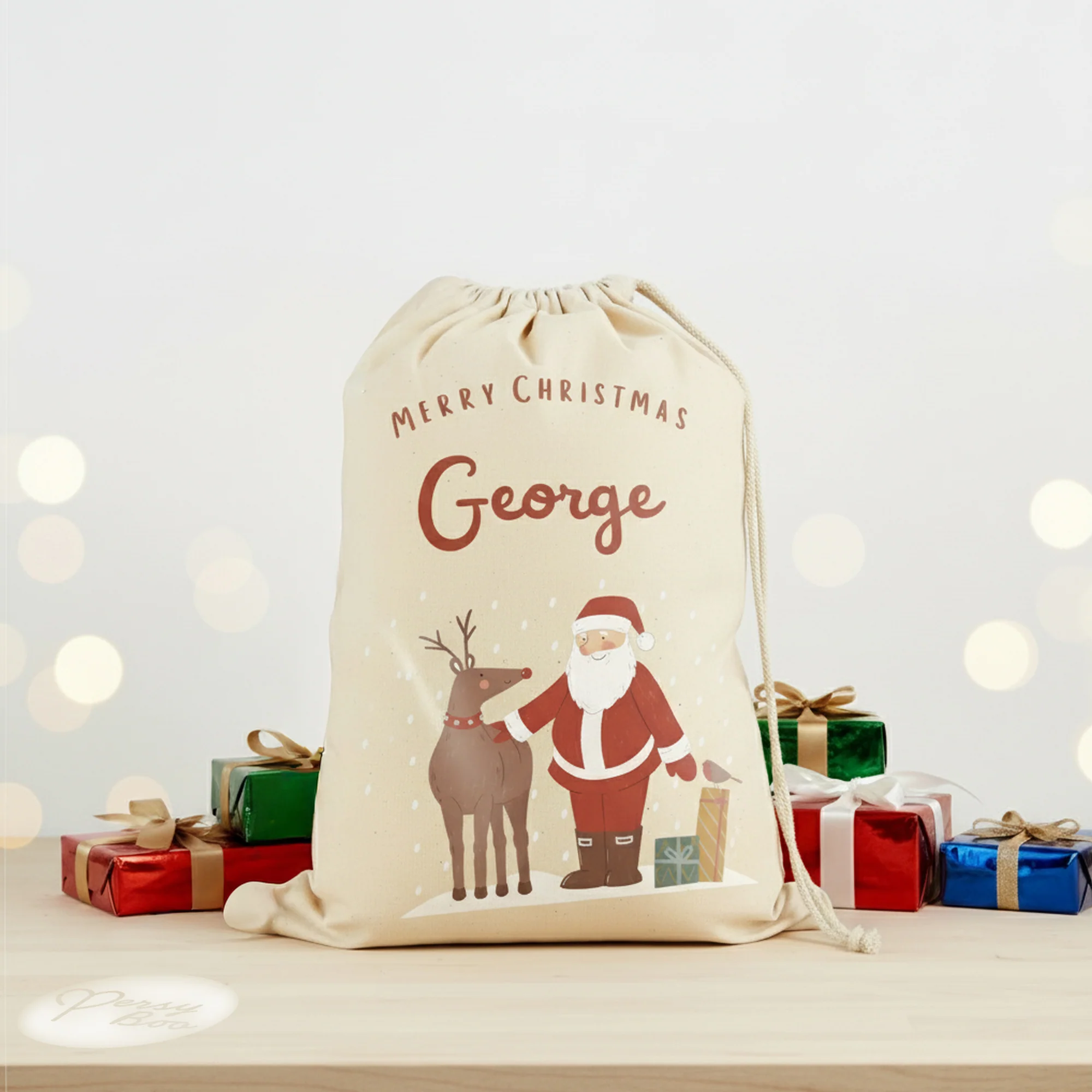 Personalised Christmas Countdown Gift Sack - Santa and Rudolph - Image 2