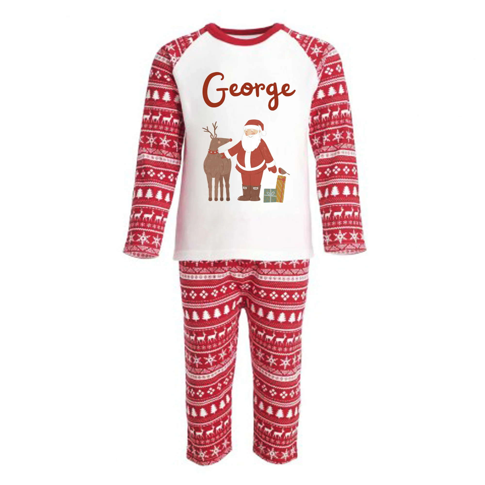Personalised Christmas Santa and Rudolph Pyjamas - Kids and Adults - Unisex PJ Set - Image 2