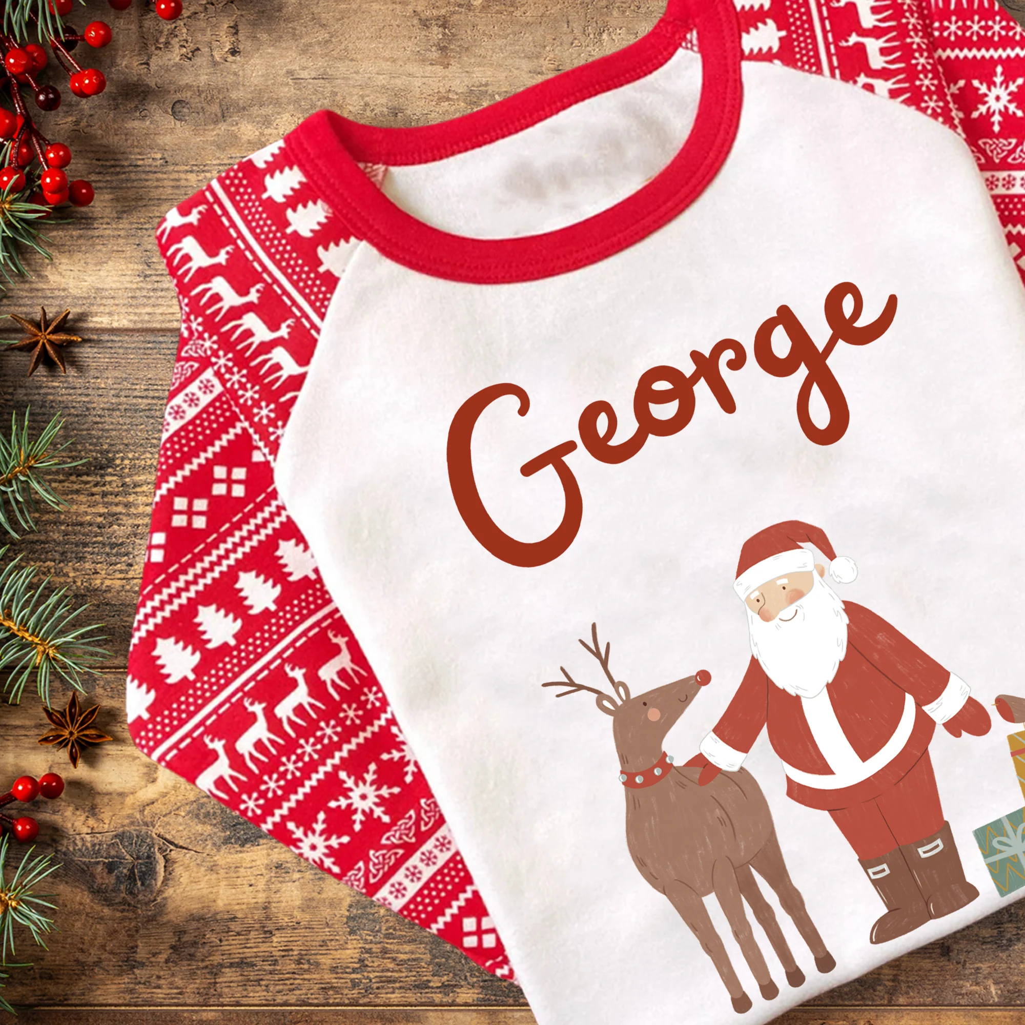 Personalised Christmas Santa and Rudolph Pyjamas - Kids and Adults - Unisex PJ Set - Image 4