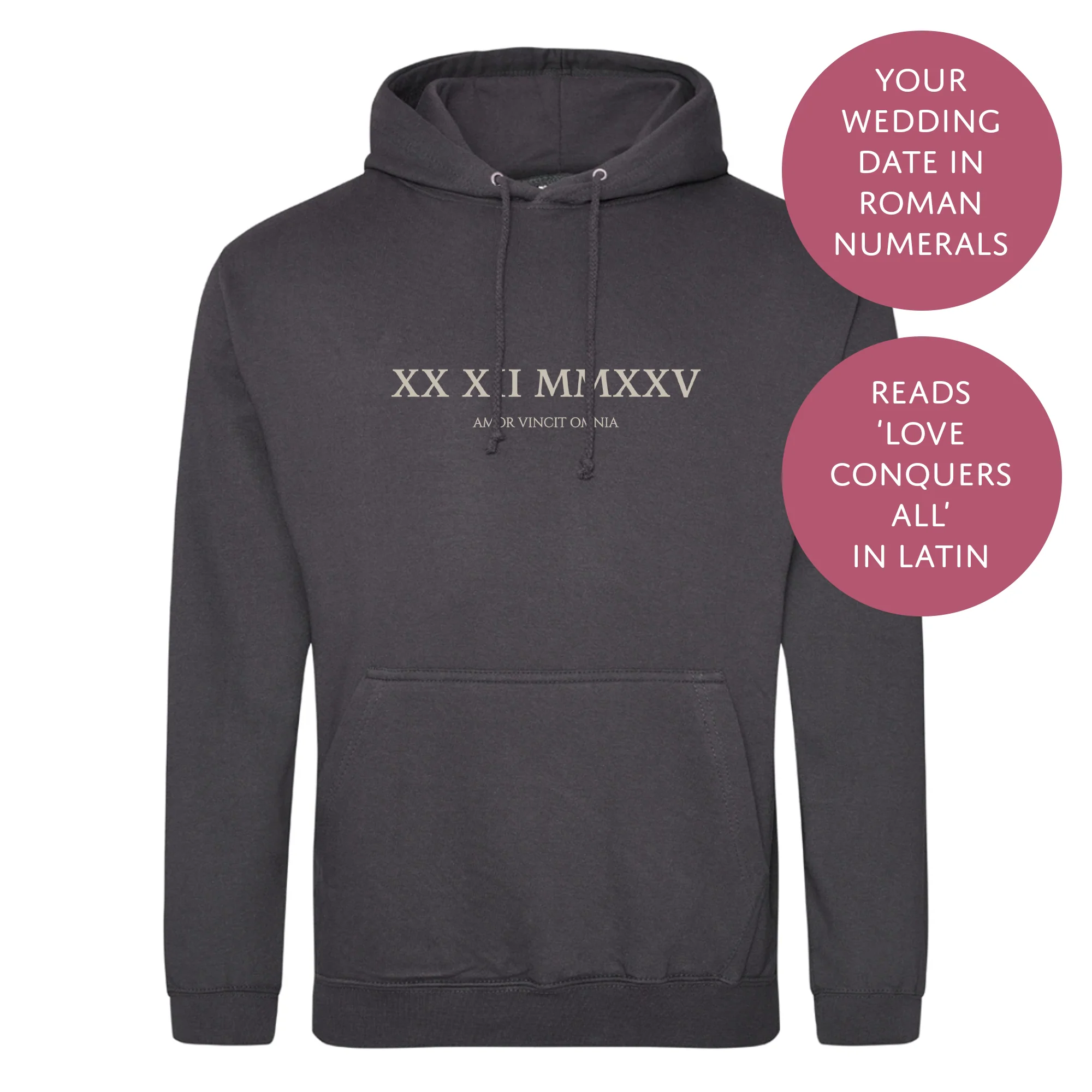 Personalised Couples Hoodie - Wedding Date Roman Numerals Jumper - Matching His and Hers - Image 2