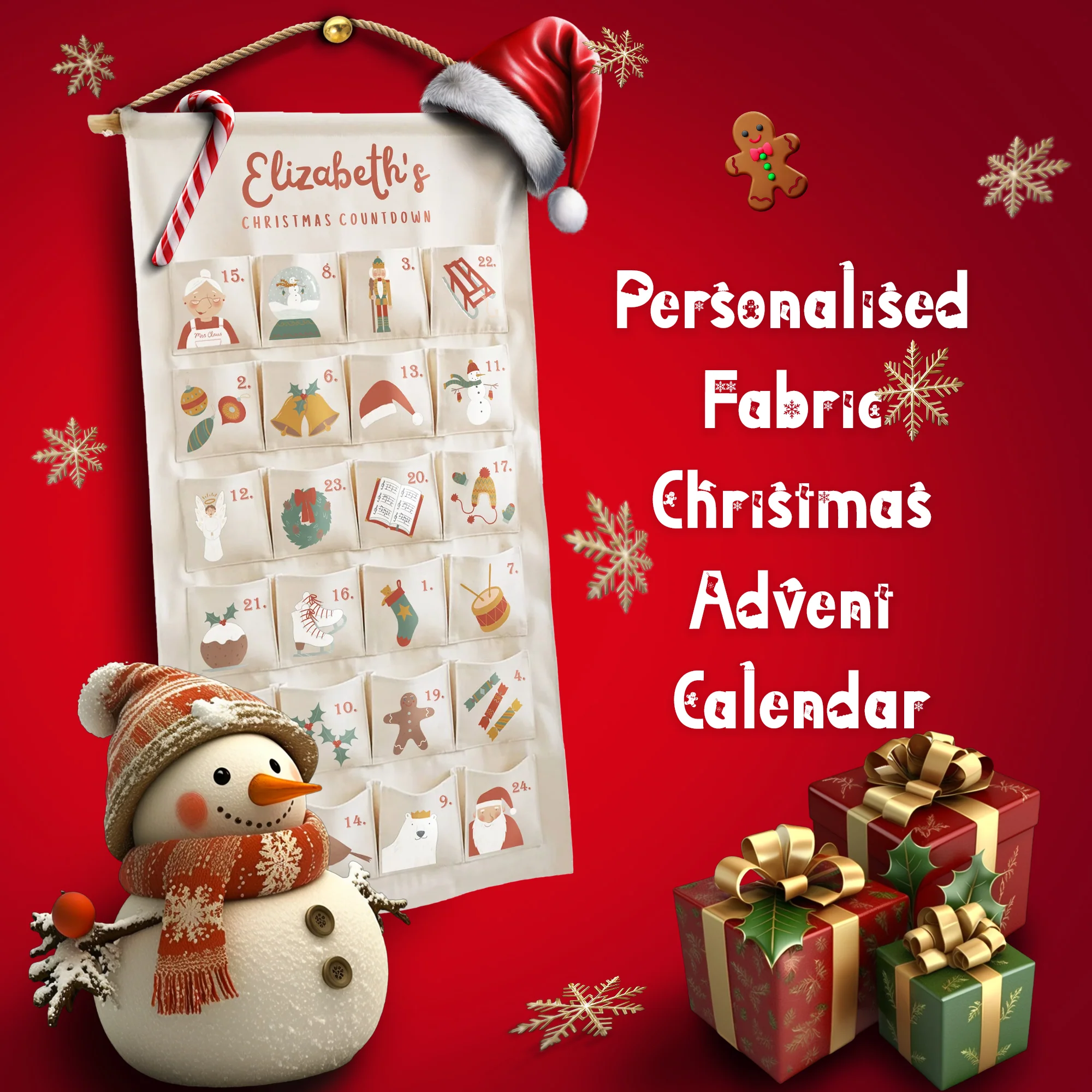 Personalised Fabric Christmas Advent Calendar - Christmas Countdown Calendar - Image 4