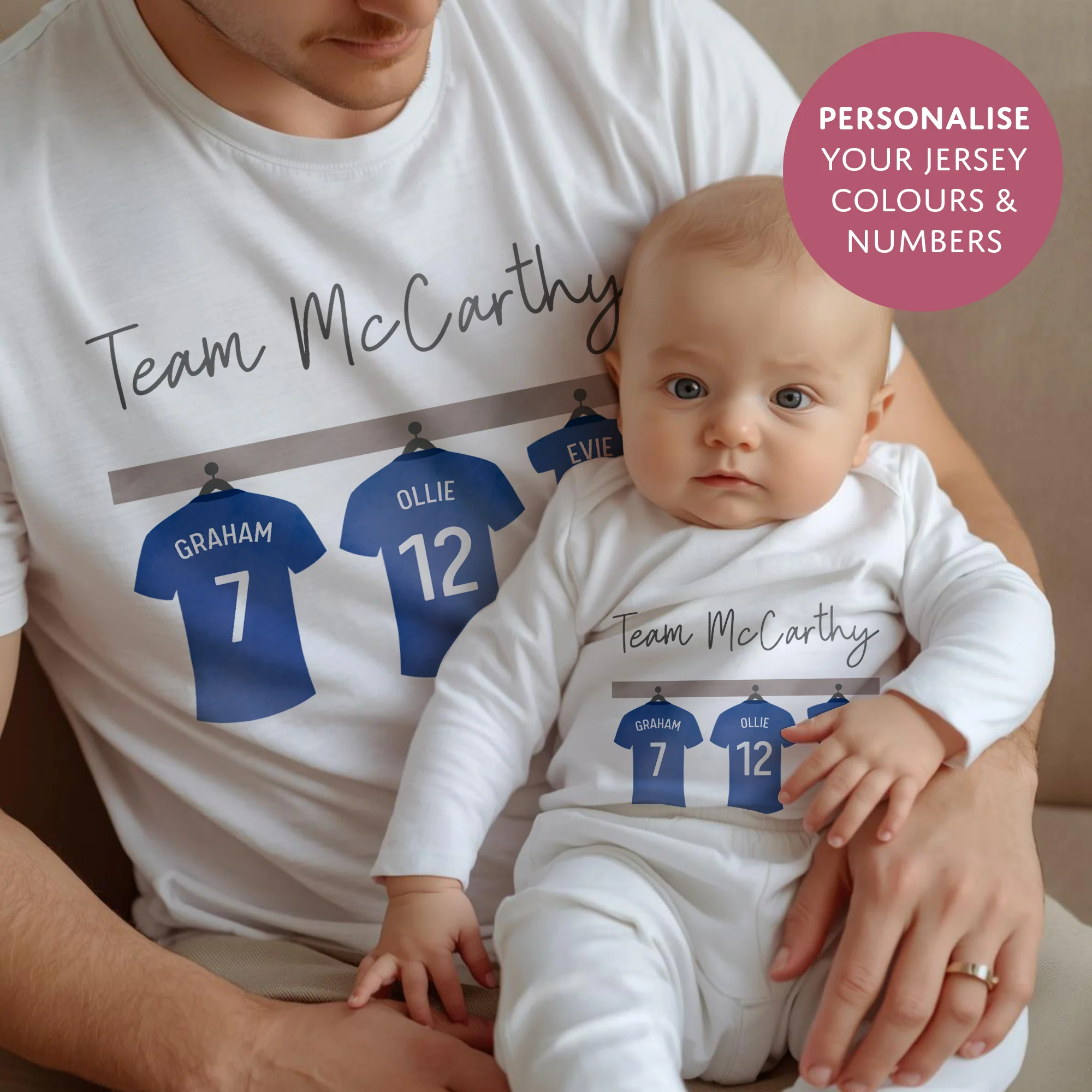 Personalised Family Team Matching T-shirt and Babygrow - Daddy and Baby Set - Fathers Day Gift For Dad