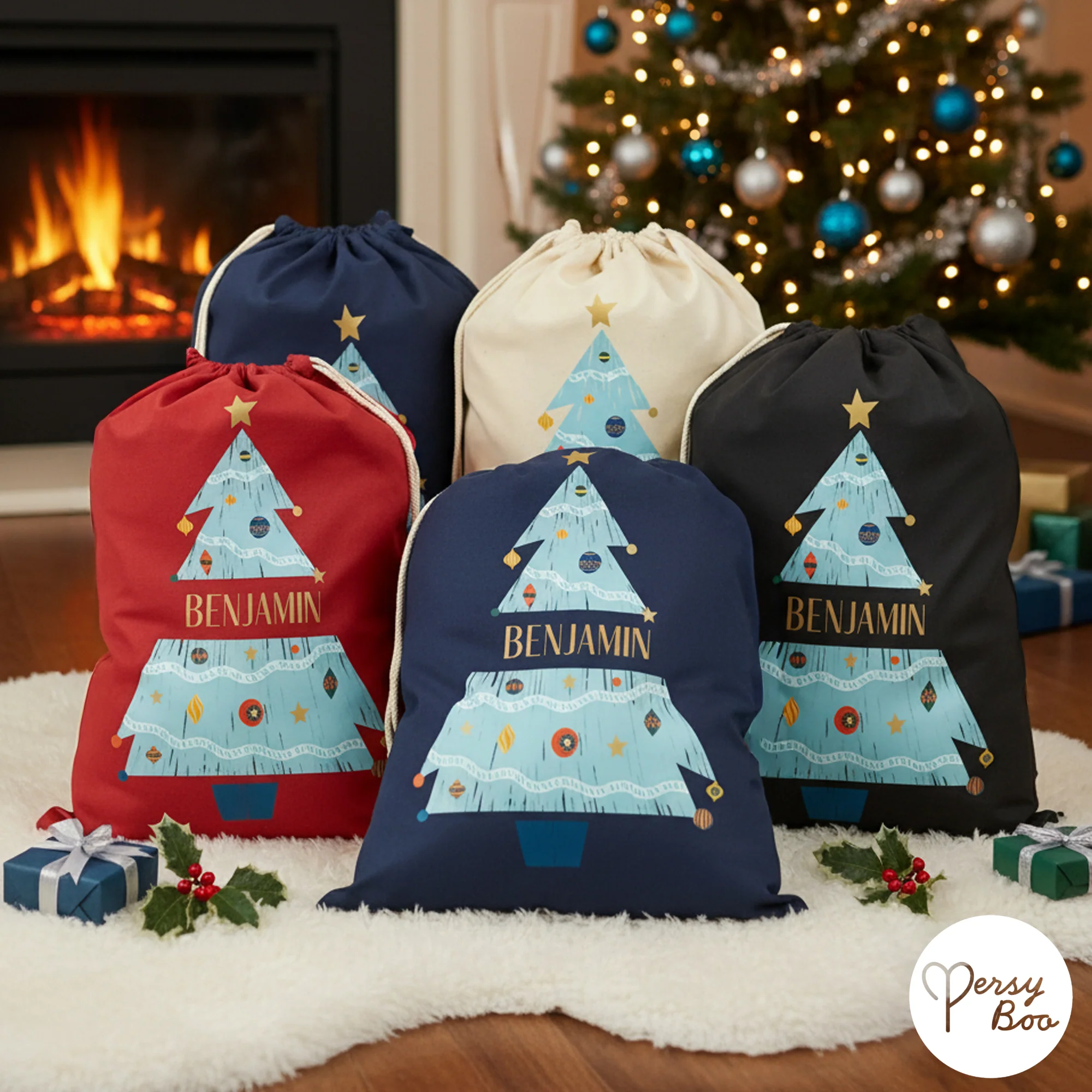 Personalised Festive Tree Sack with Christmas Gifts 100% Cotton - Image 2