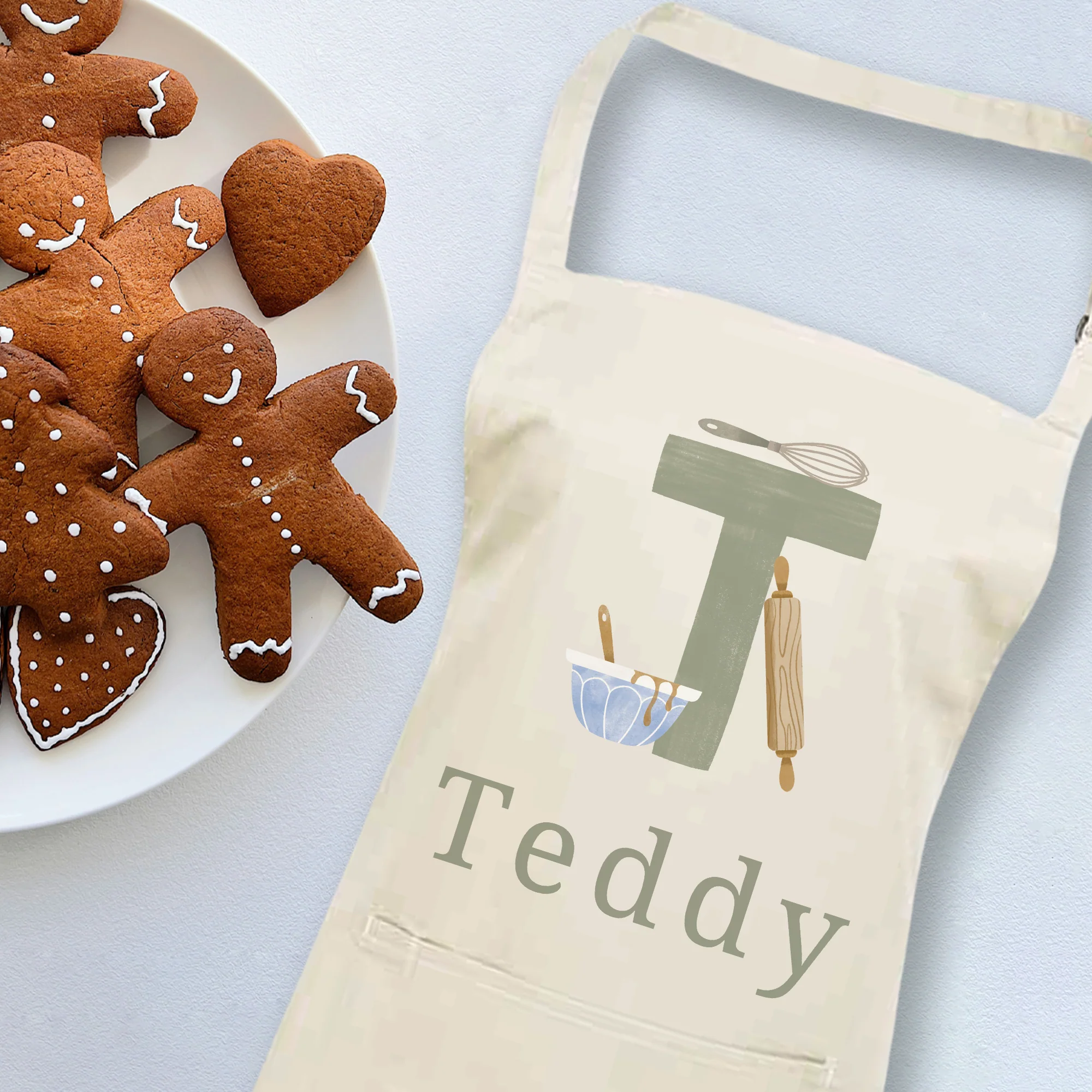 Personalised Green Initials Apron - Adults and Kids Baking and Cooking Apron Gift - Image 6