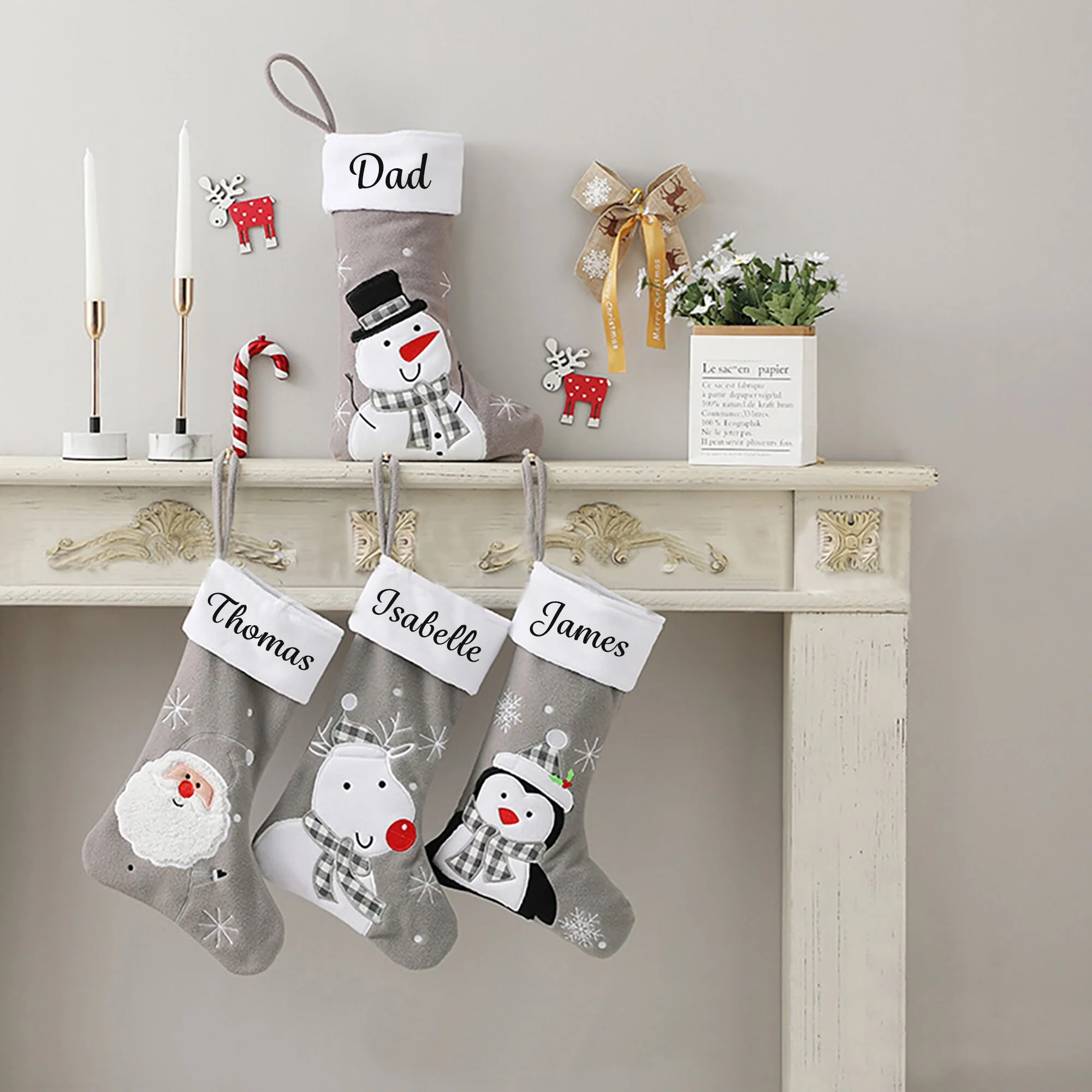 Personalised Stocking in Grey- Fun Designs - Image 6