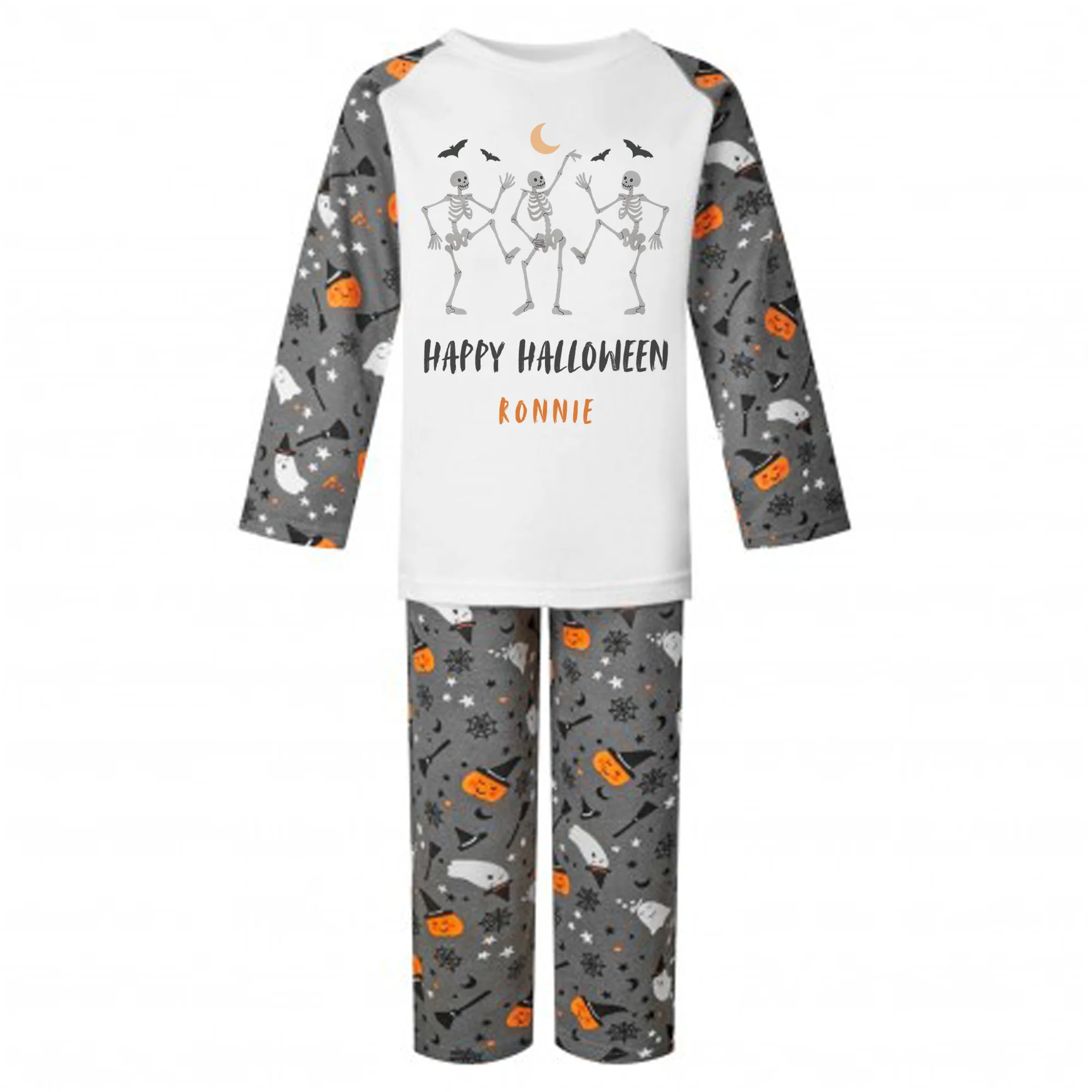 Personalised Dancing Skeletons Spooky Halloween Kids Pyjamas Set - Image 3