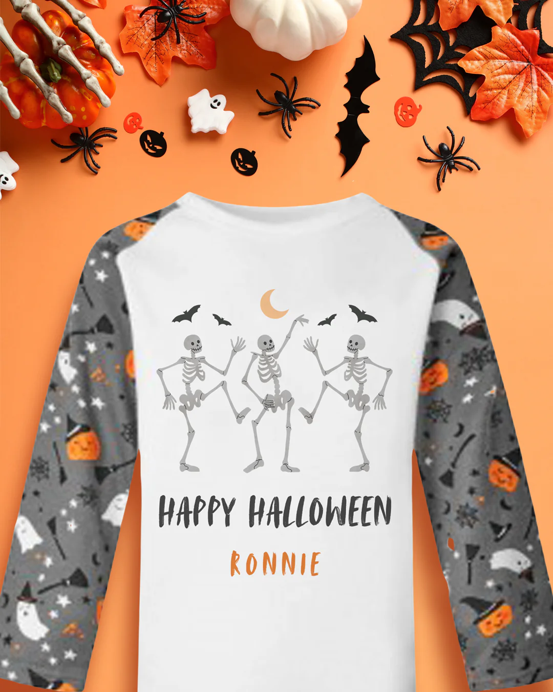 Personalised Dancing Skeletons Spooky Halloween Kids Pyjamas Set - Image 4