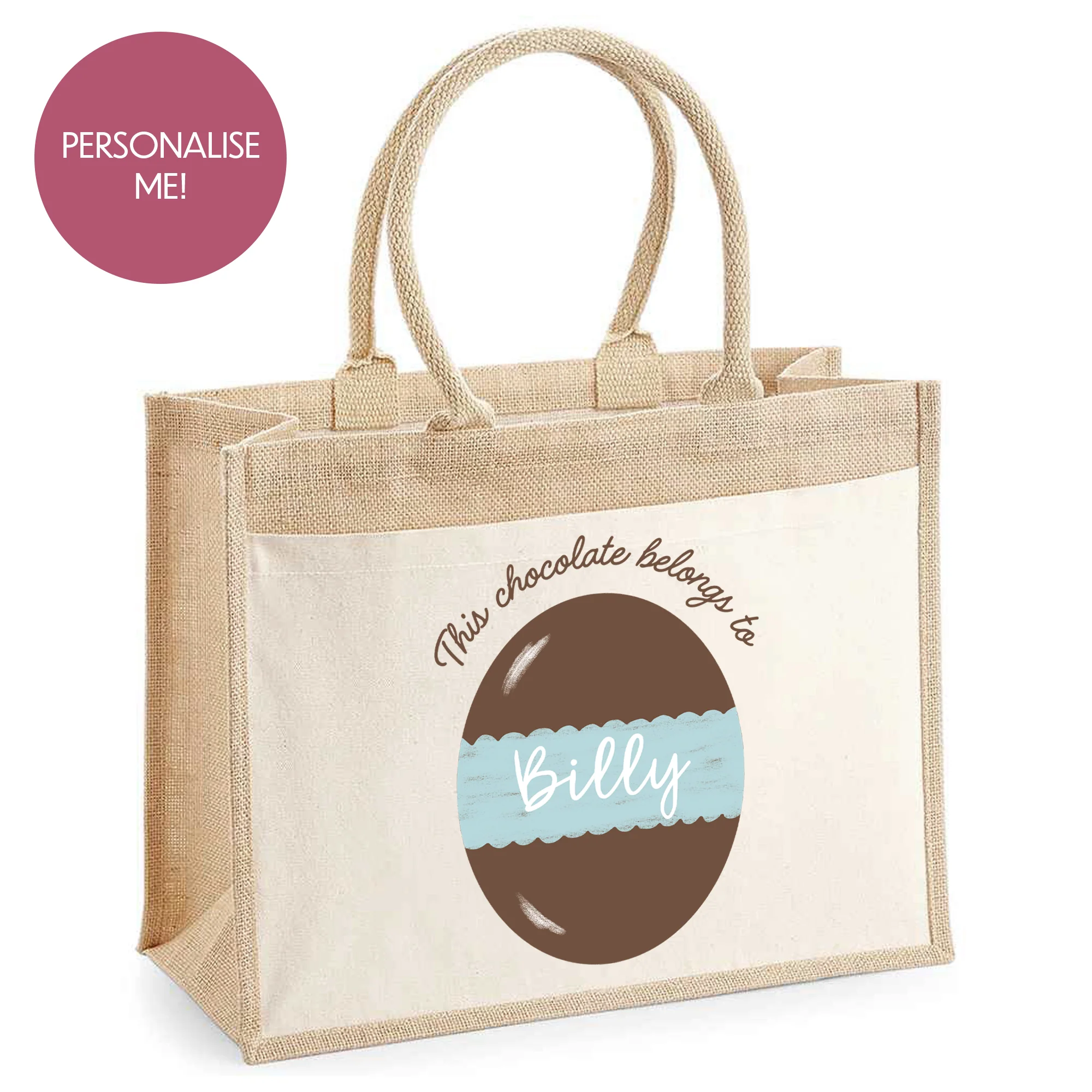 Personalised Hessian Easter Bag - Adults & Kids Easter Egg Hunt Bags - Chocolate Egg Design - Image 3