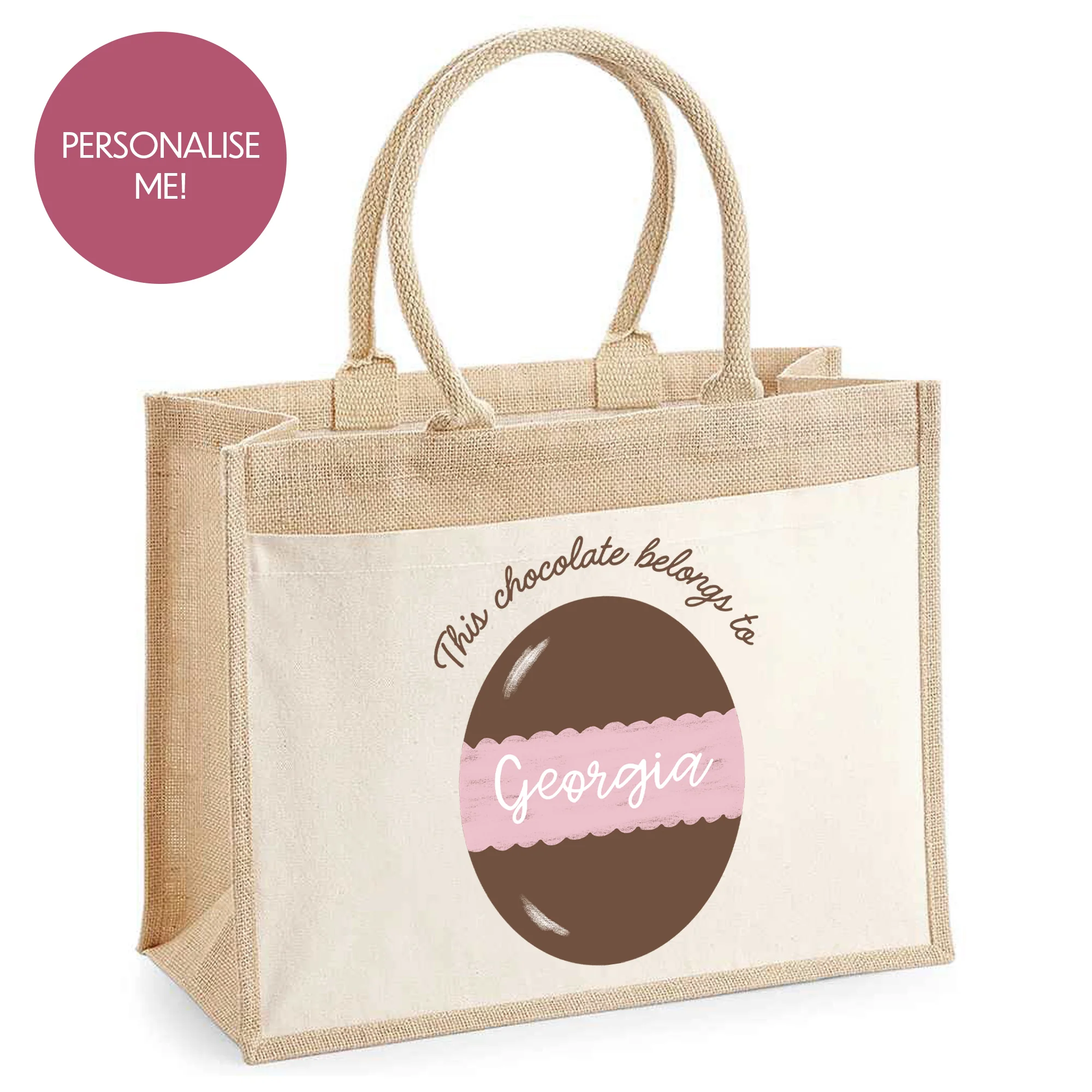 Personalised Hessian Easter Bag - Adults & Kids Easter Egg Hunt Bags - Chocolate Egg Design - Image 4
