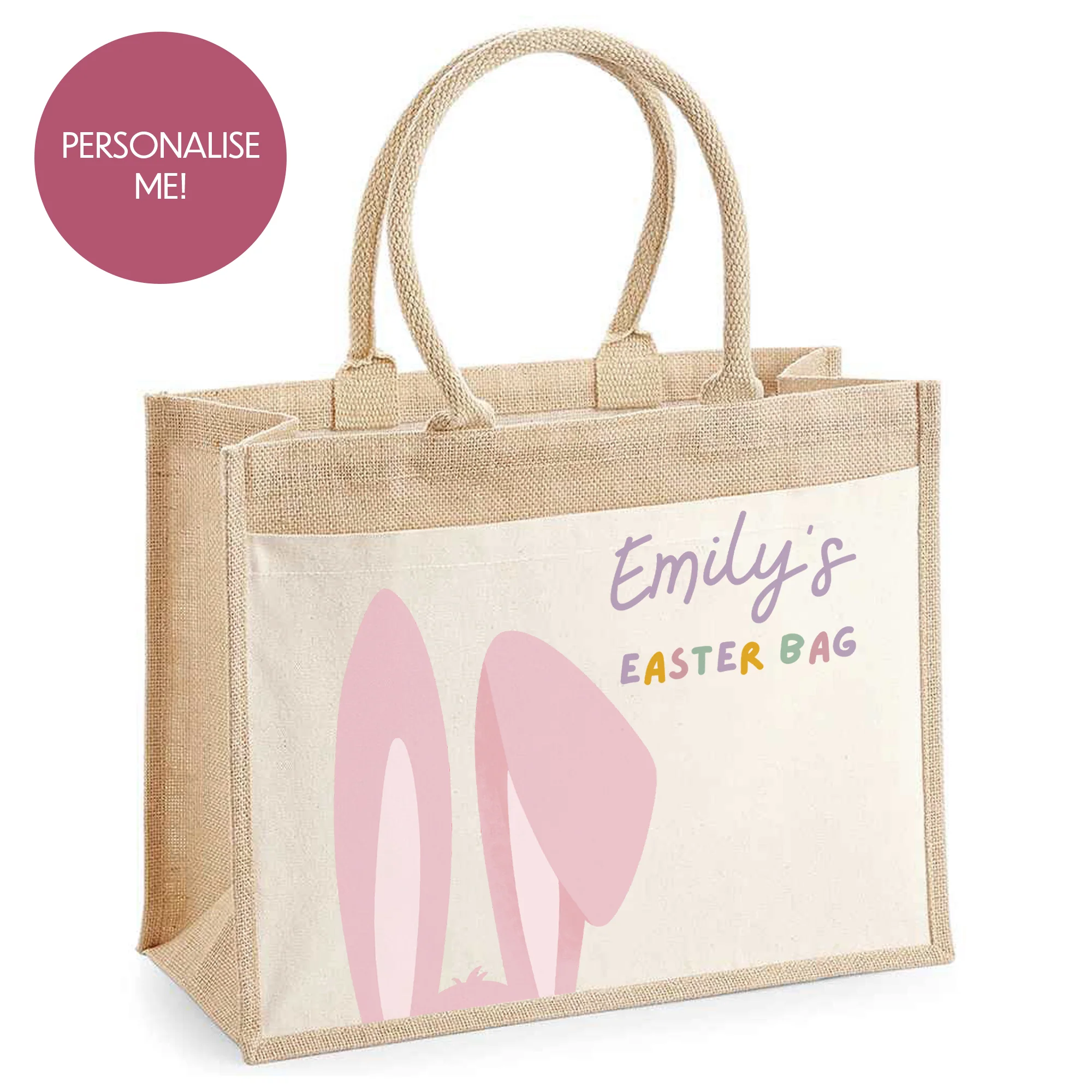 Personalised Hessian Easter Bag - Kids Easter Egg Hunt Bags - Bunny Ears Design - Image 3