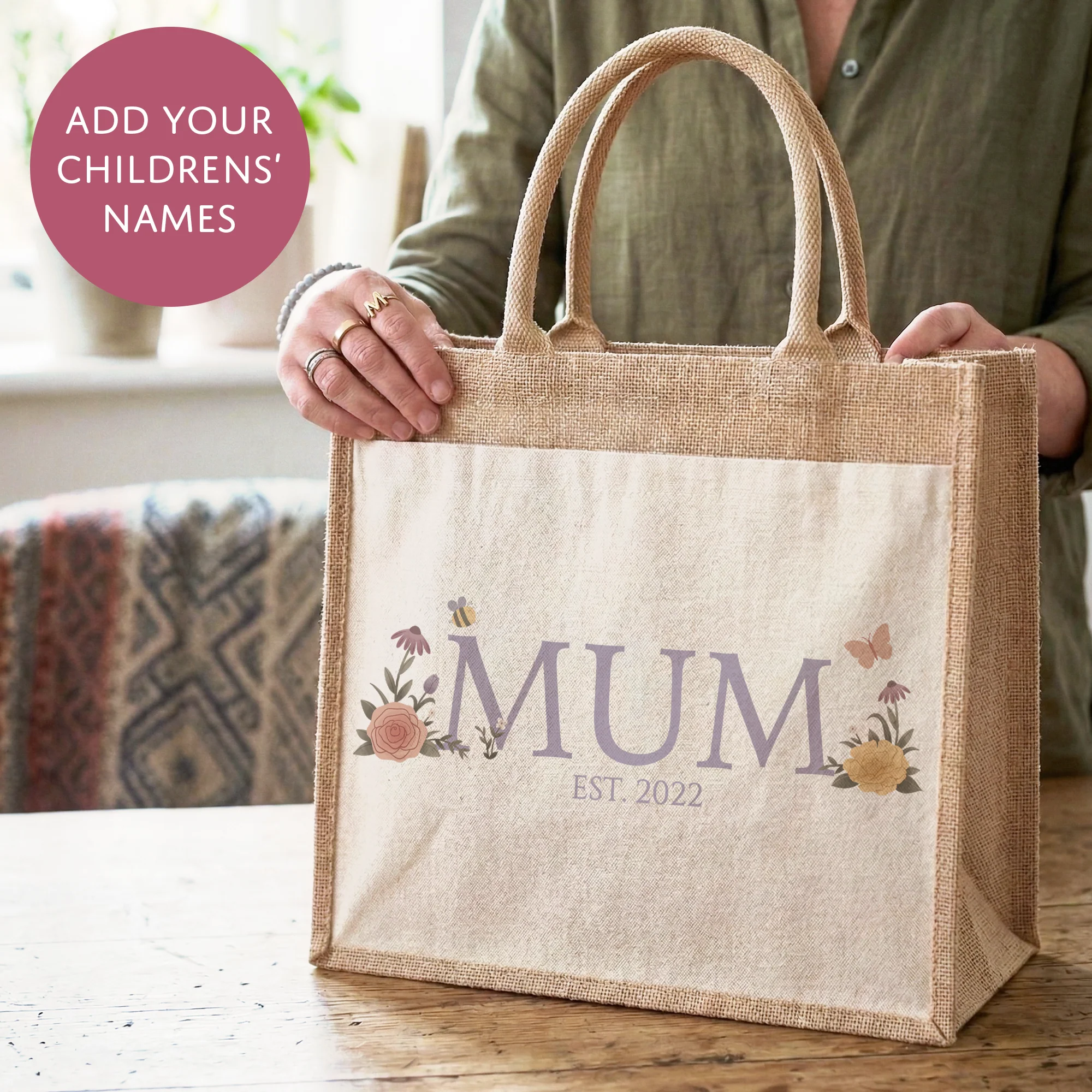 Personalised Hessian Shopper Bag - Pretty Floral Design - Image 2