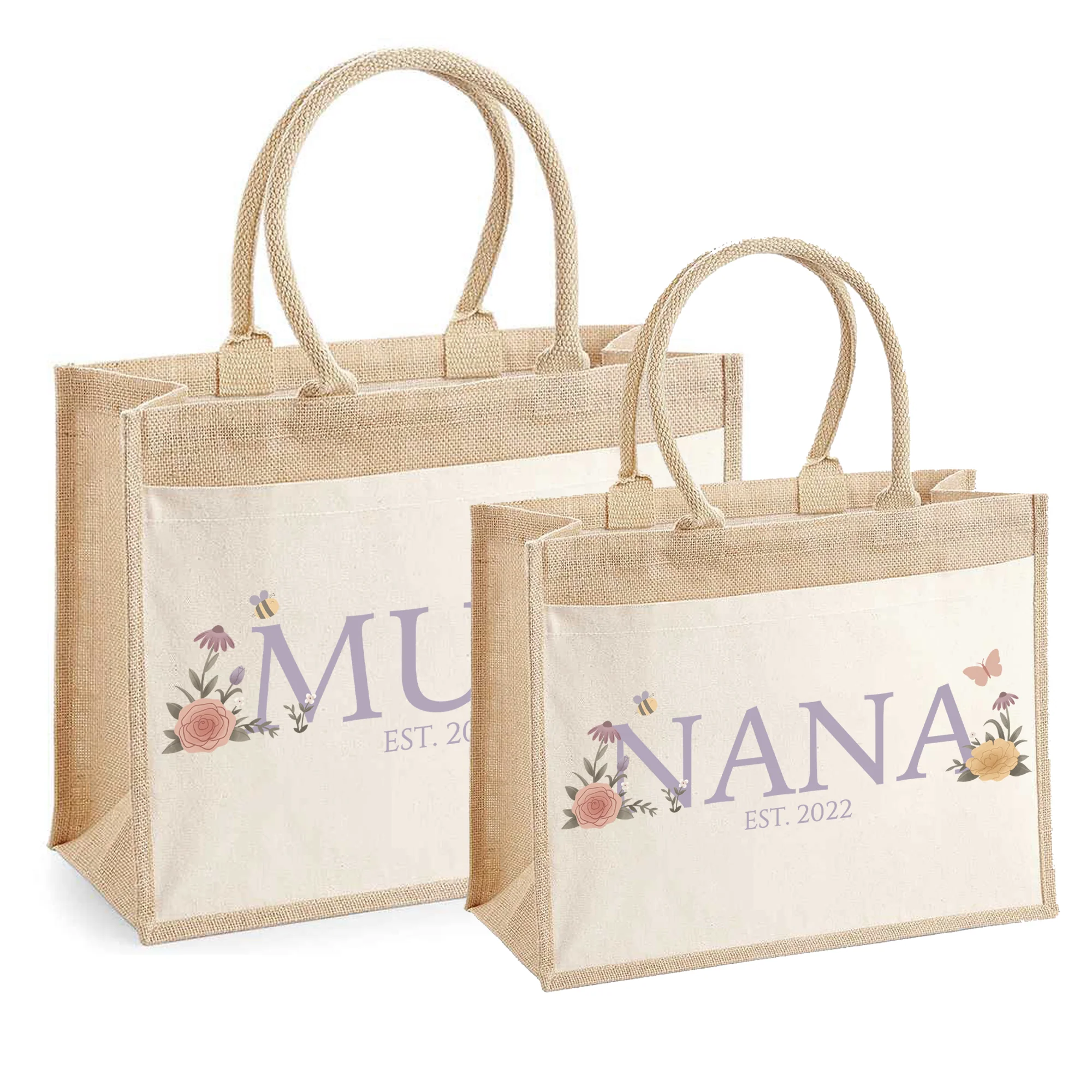Personalised Hessian Shopper Bag - Pretty Floral Design - Image 3