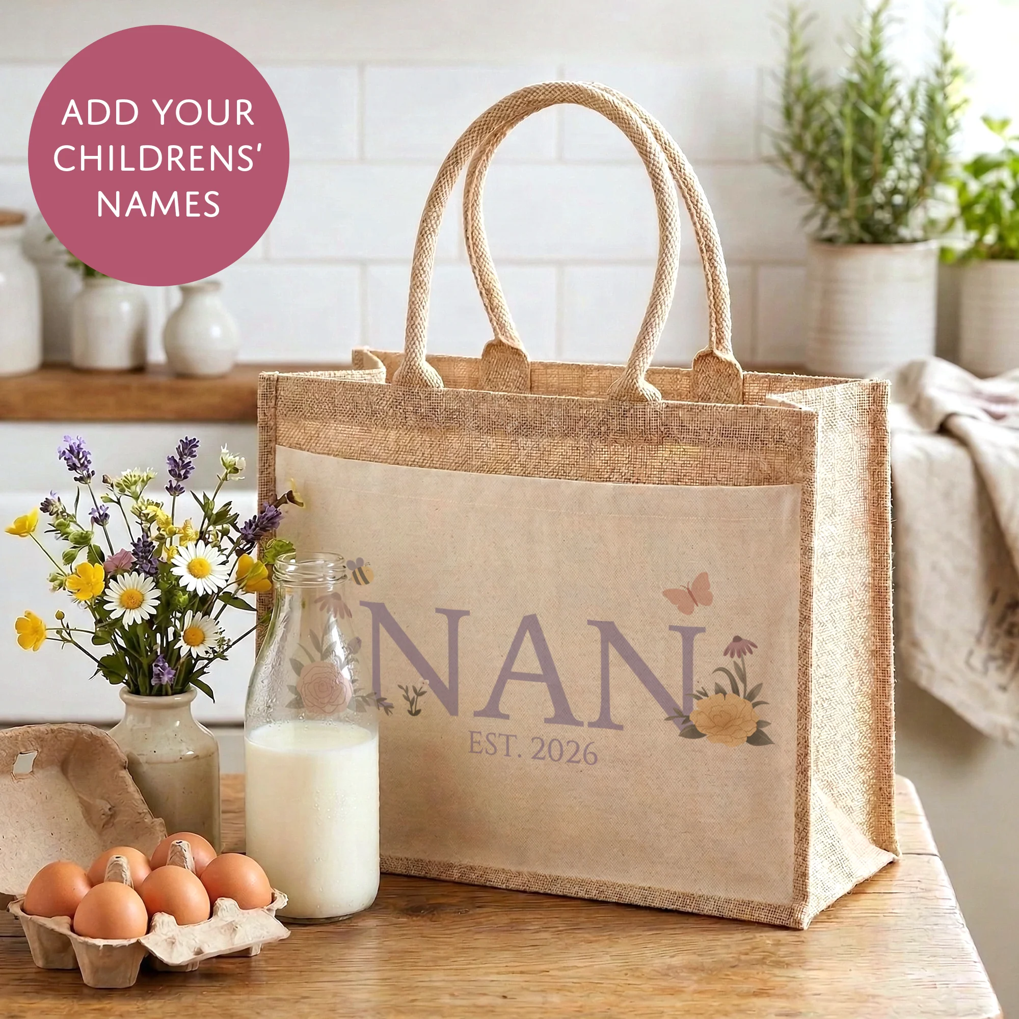 Personalised Hessian Shopper Bag - Pretty Floral Design - Image 4