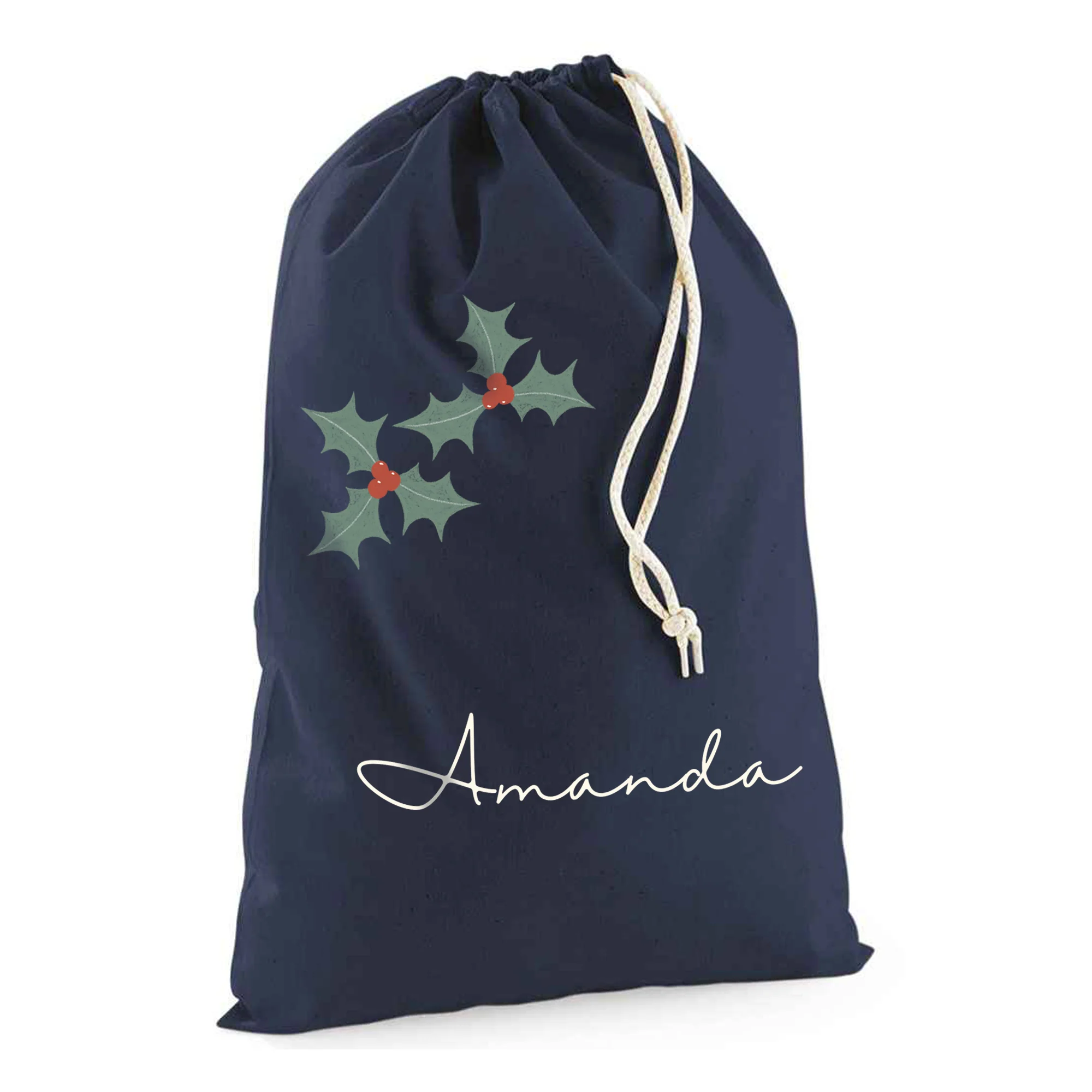 Personalised Holly Sack with Christmas Gifts 100% Cotton - Image 3
