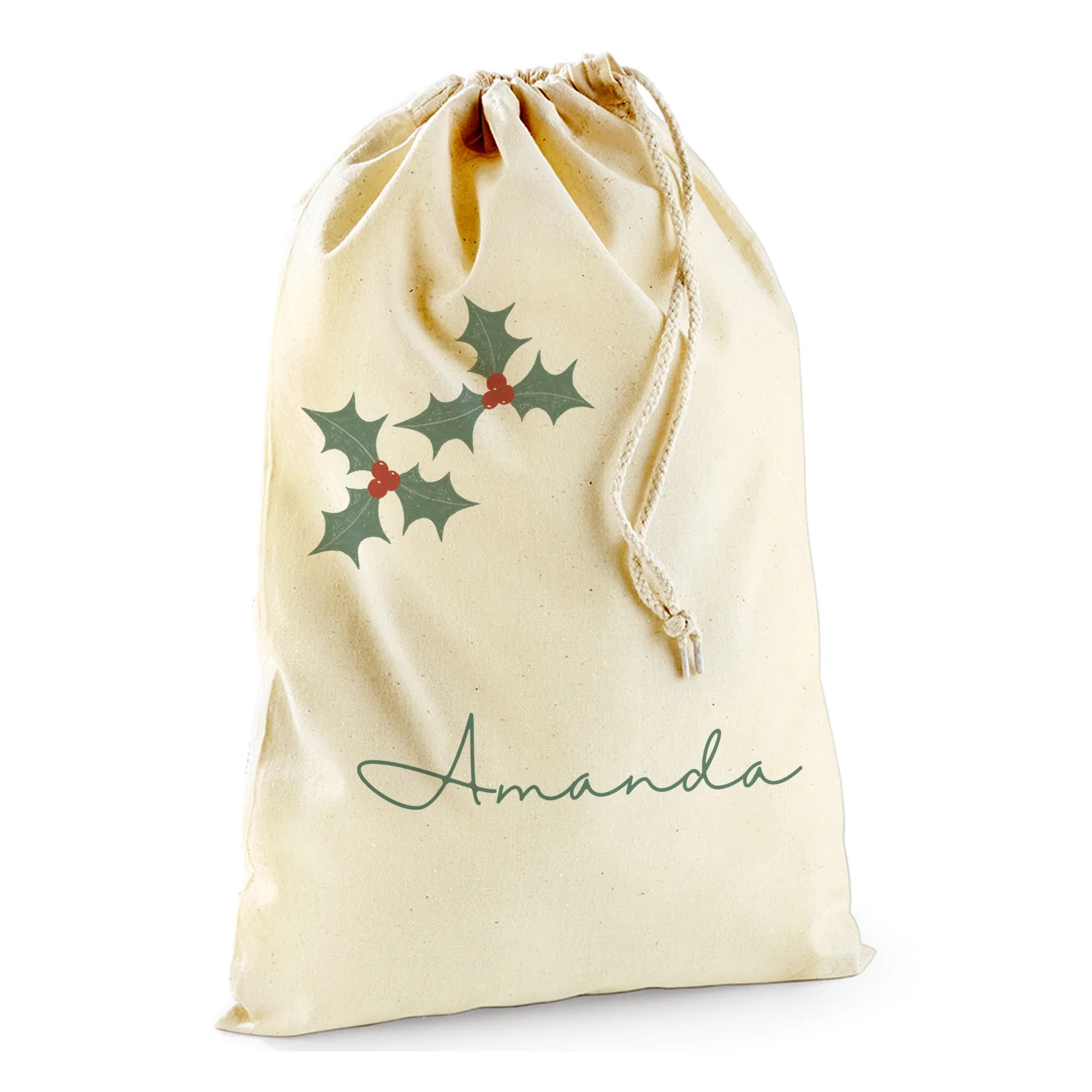 Personalised Holly Sack with Christmas Gifts 100% Cotton - Image 4