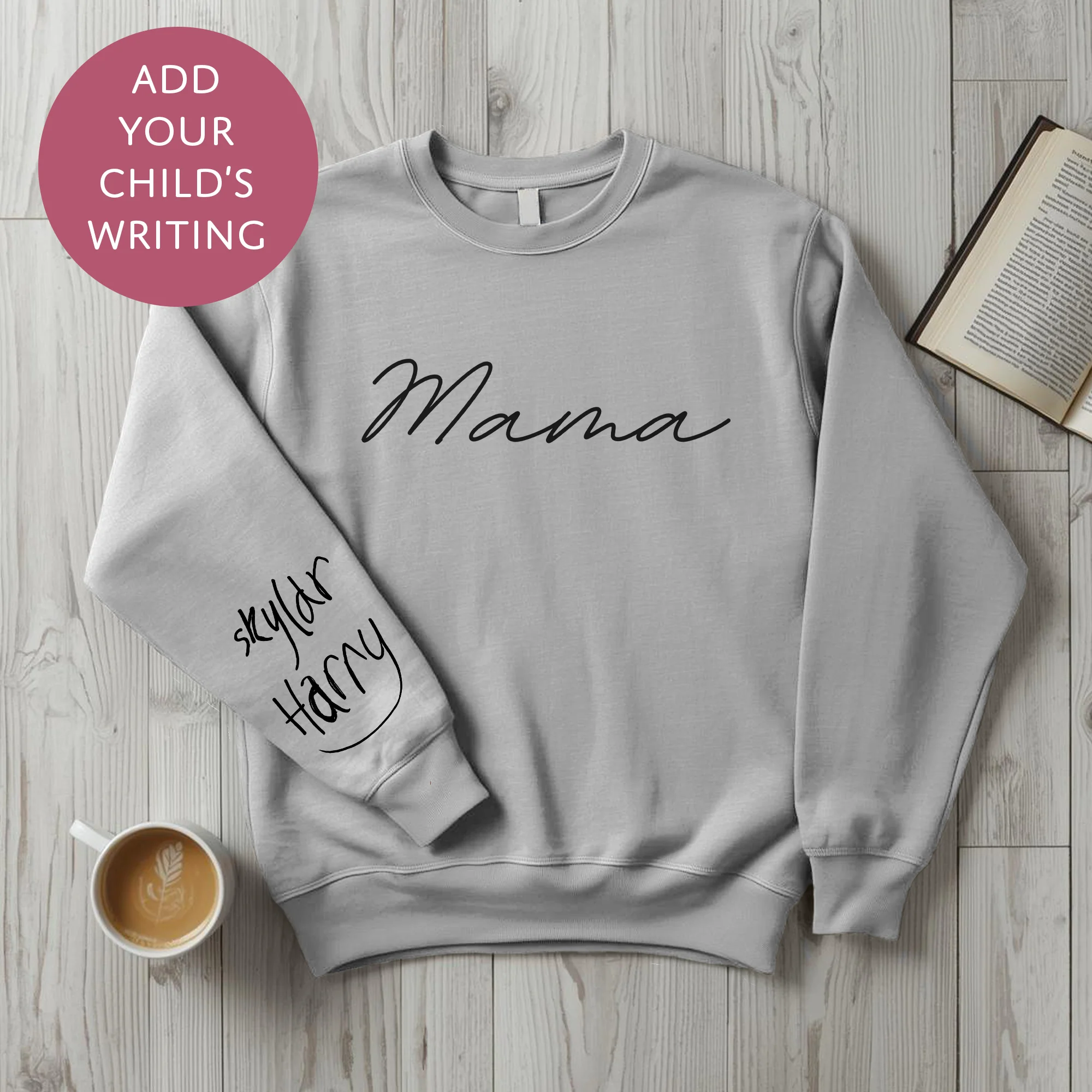 Personalised Mama Sweater with Kids Writing on Sleeve - Custom Jumper for Mum - Image 12