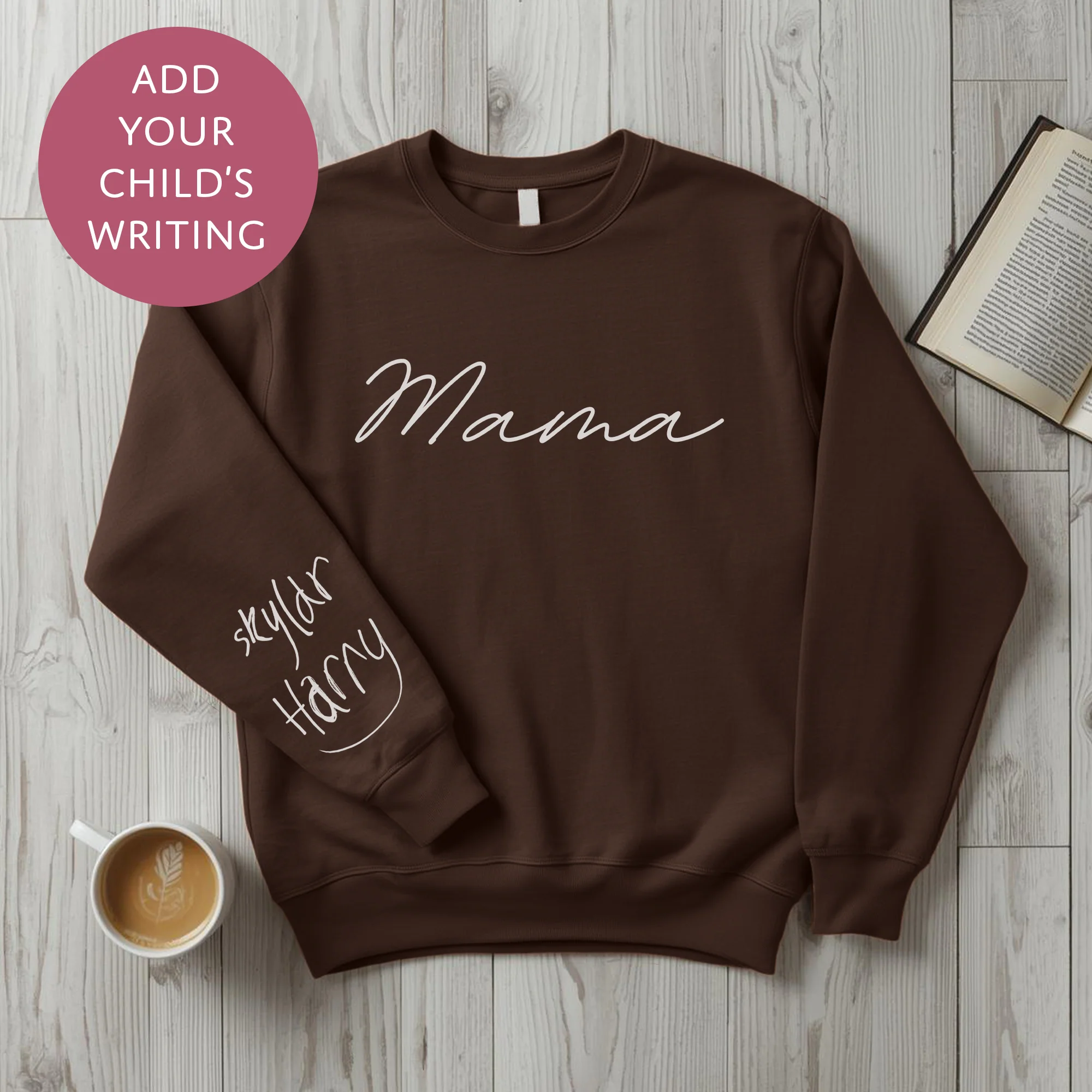 Personalised Mama Sweater with Kids Writing on Sleeve - Custom Jumper for Mum - Image 4