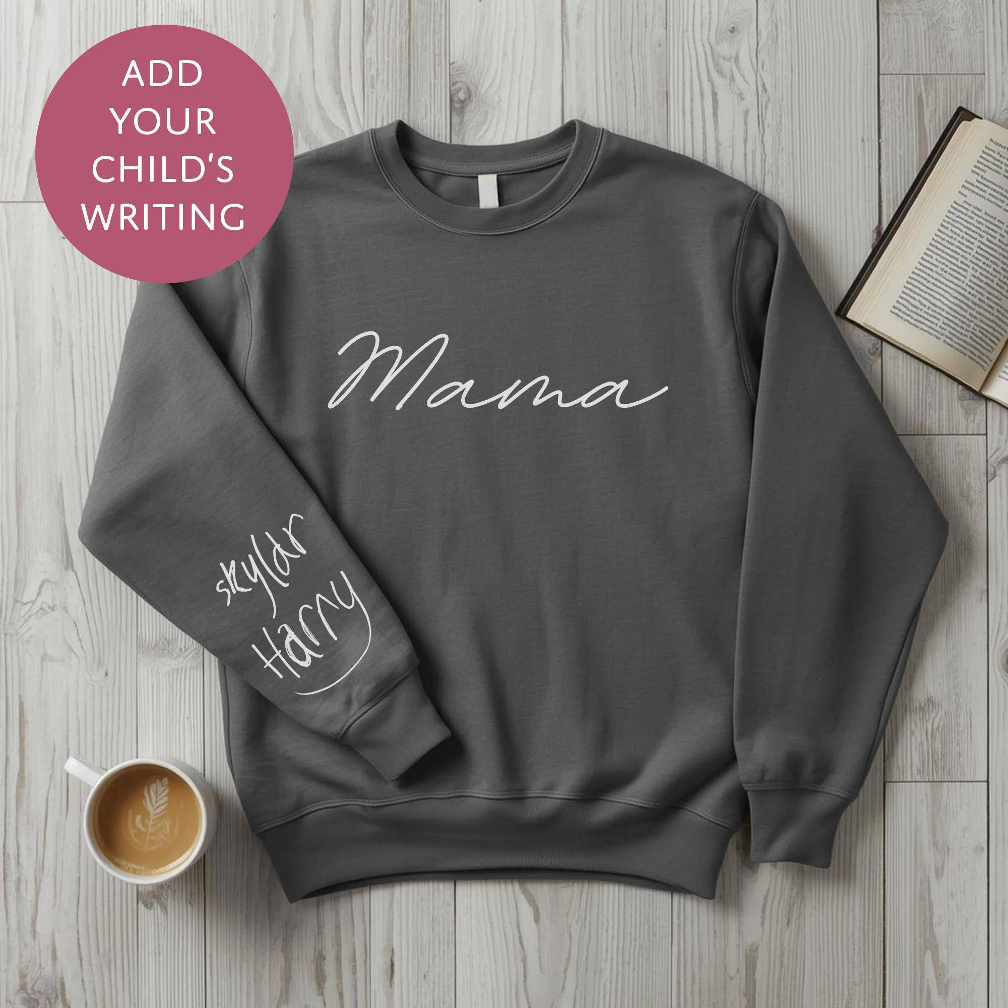 Personalised Mama Sweater with Kids Writing on Sleeve - Custom Jumper for Mum - Image 6