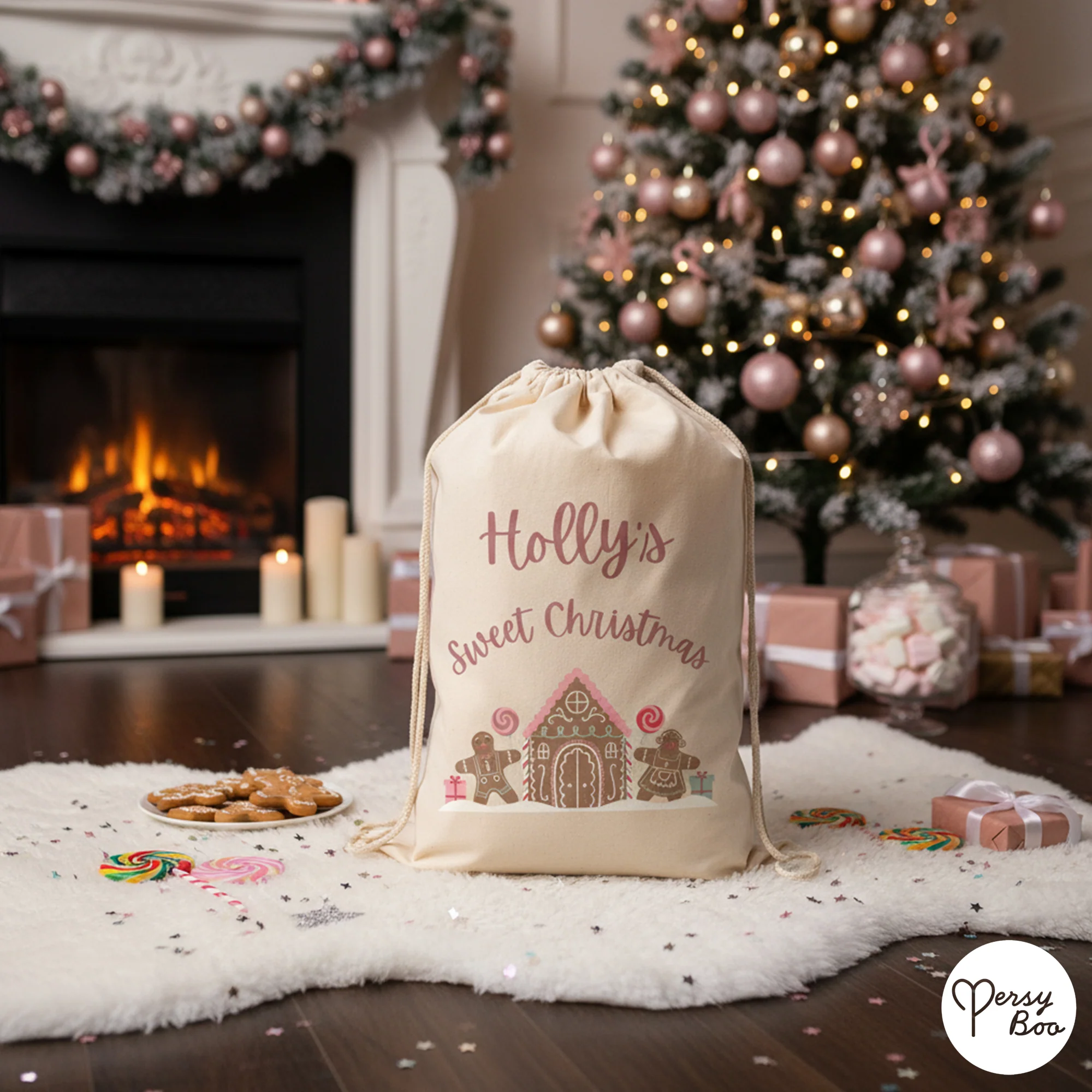 Personalised My Sweet Christmas Gift Sack - Gingerbread Design - Image 2
