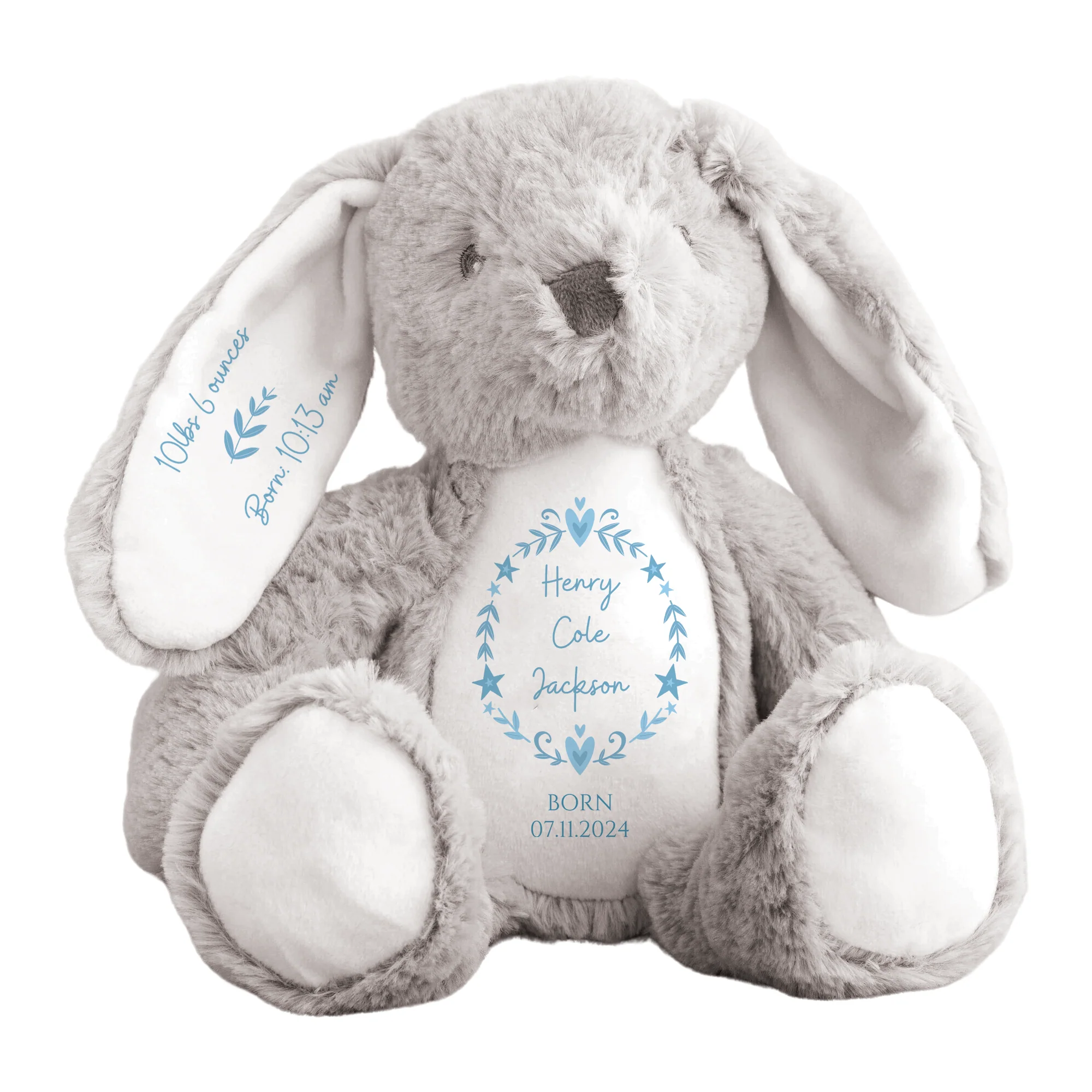 Personalised Newborn Baby Bunny Teddy - Custom Weight, Message and Name Keepsake Gift - Image 3