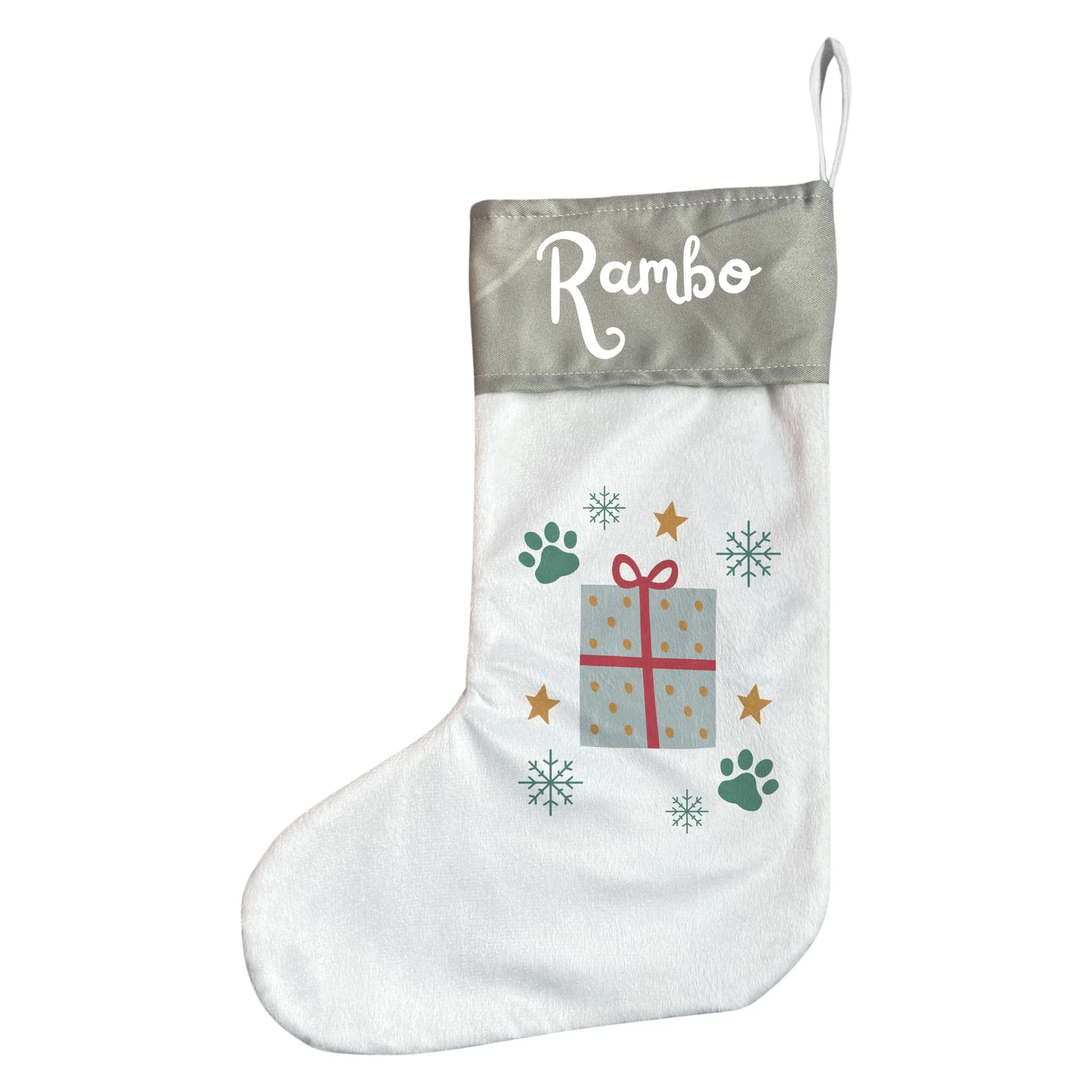 Personalised Pet Christmas Stocking with Paw Prints & Gift Design - Image 3