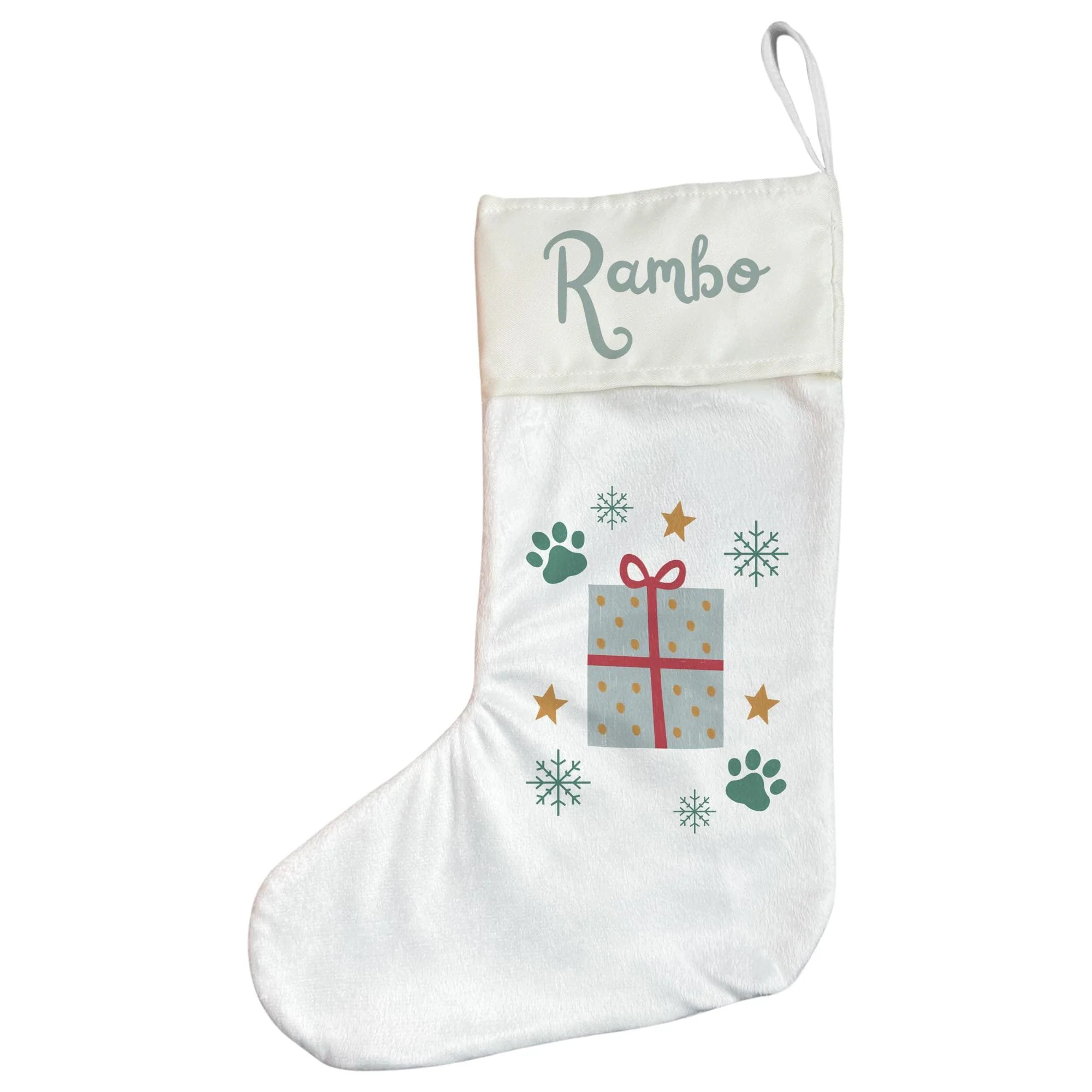Personalised Pet Christmas Stocking with Paw Prints & Gift Design - Image 4
