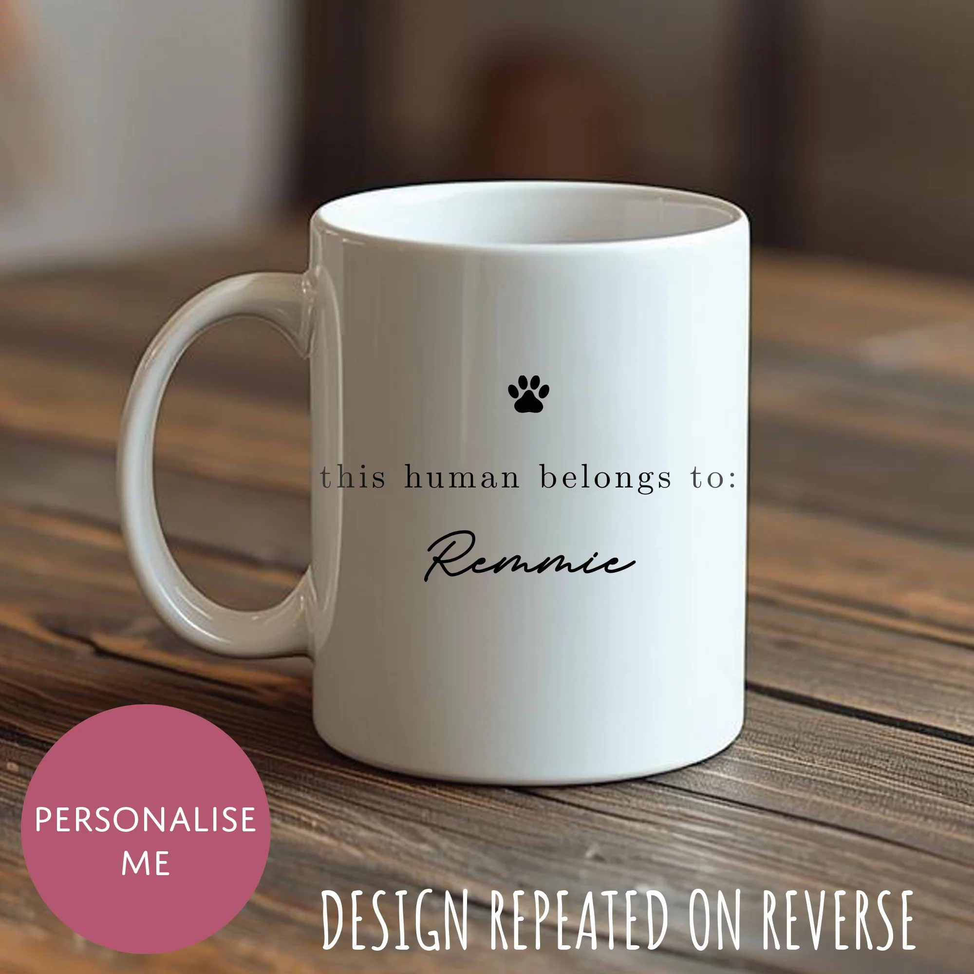 Personalised Pet Mum Ceramic Coffee Tea Mug - This Human Belongs To Customised Dog Cat Name Gift - Image 2