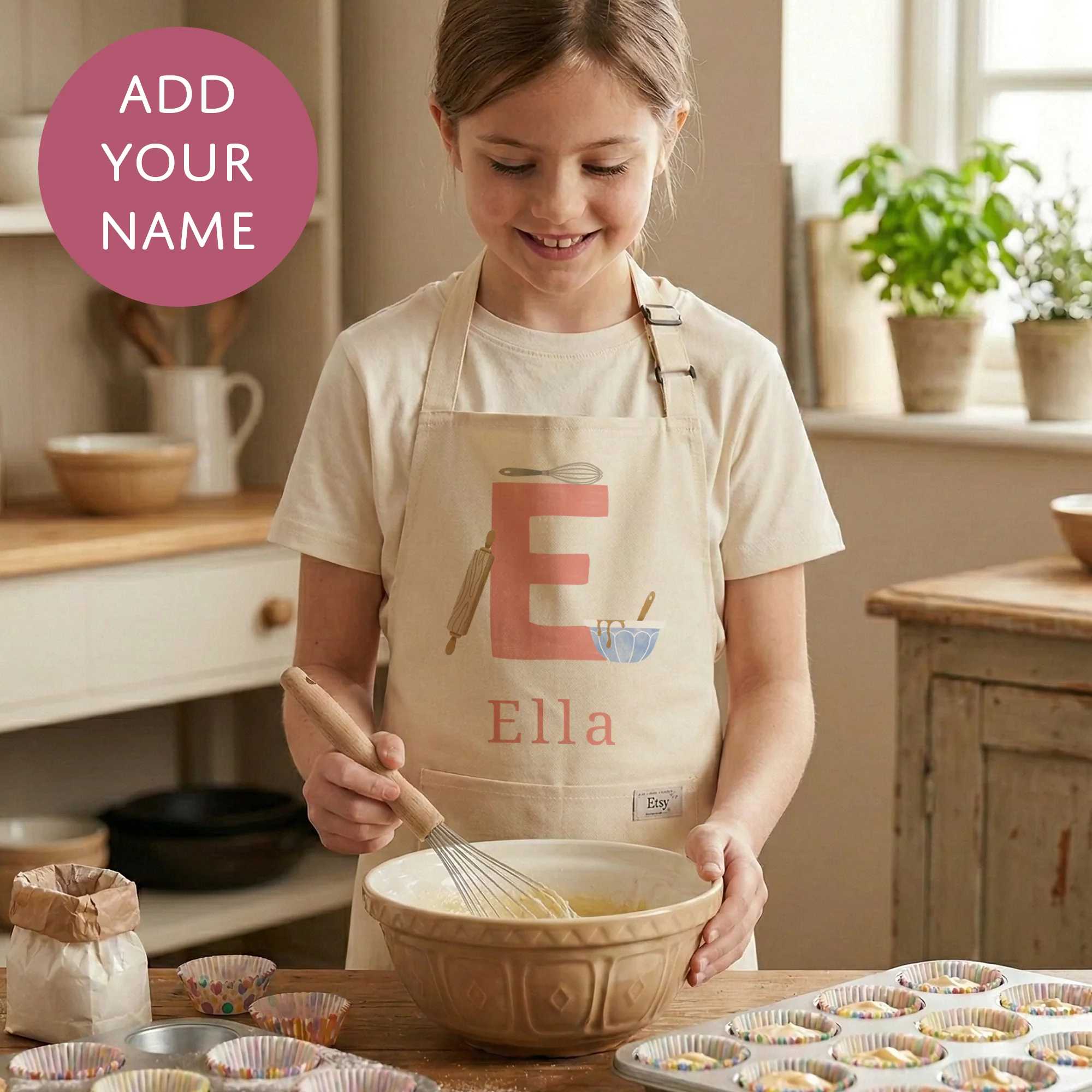 Personalised Pink Initials Apron - Adults and Kids Baking and Cooking Apron Gift - Image 4